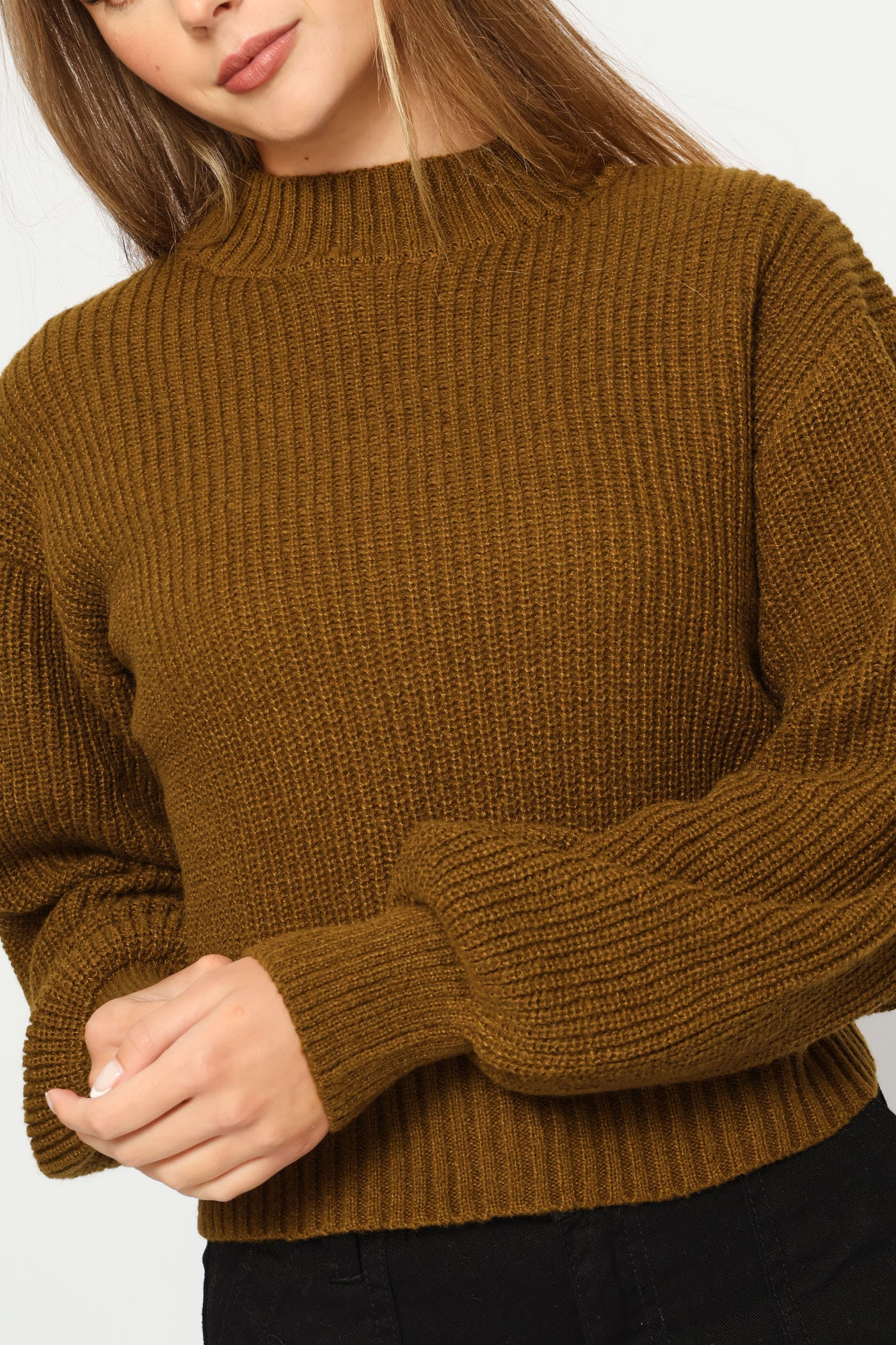 Plain Turtle Neck Knit Pullover - Olive - Image 2