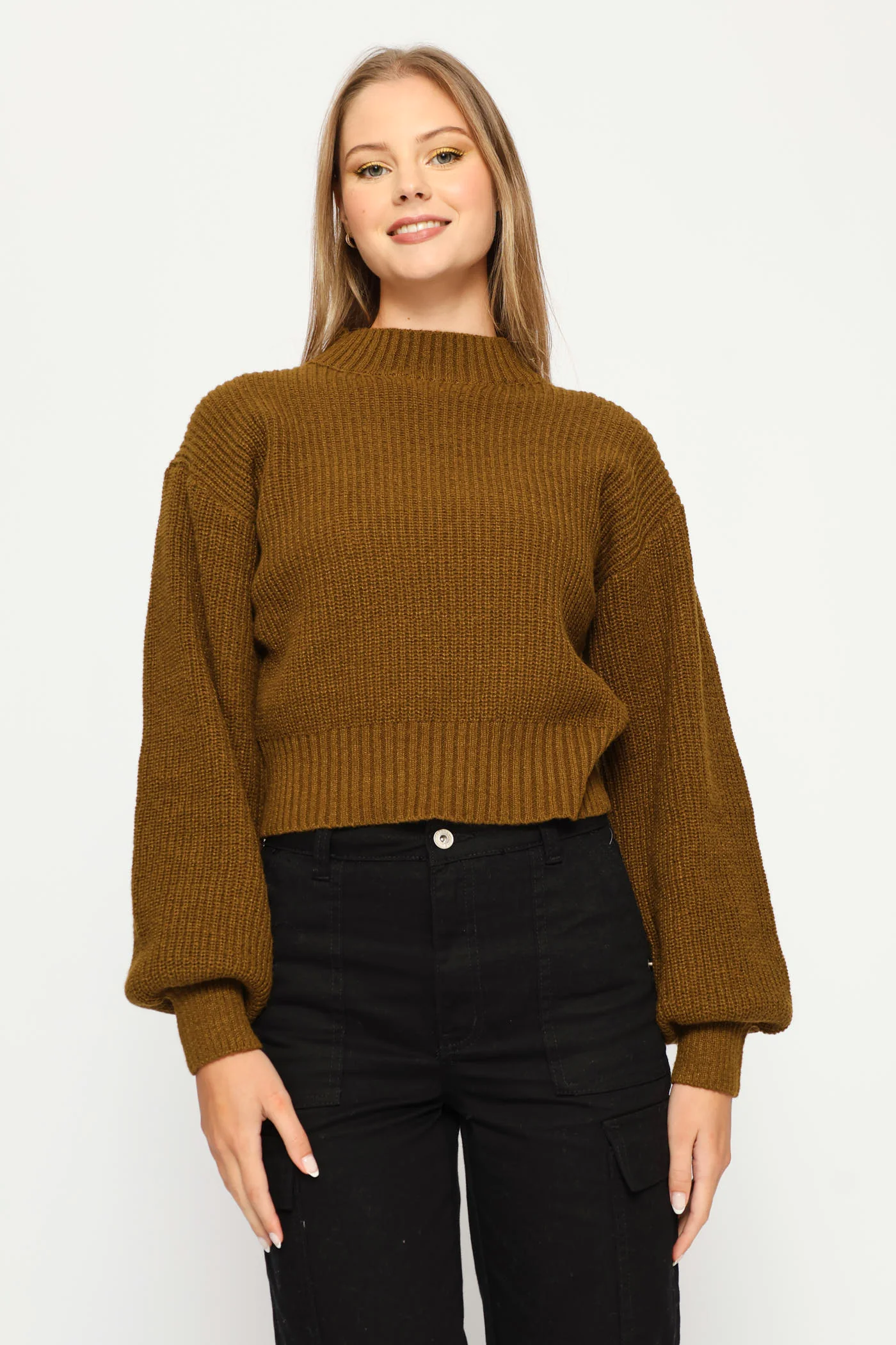 Plain Turtle Neck Knit Pullover - Olive - Image 3