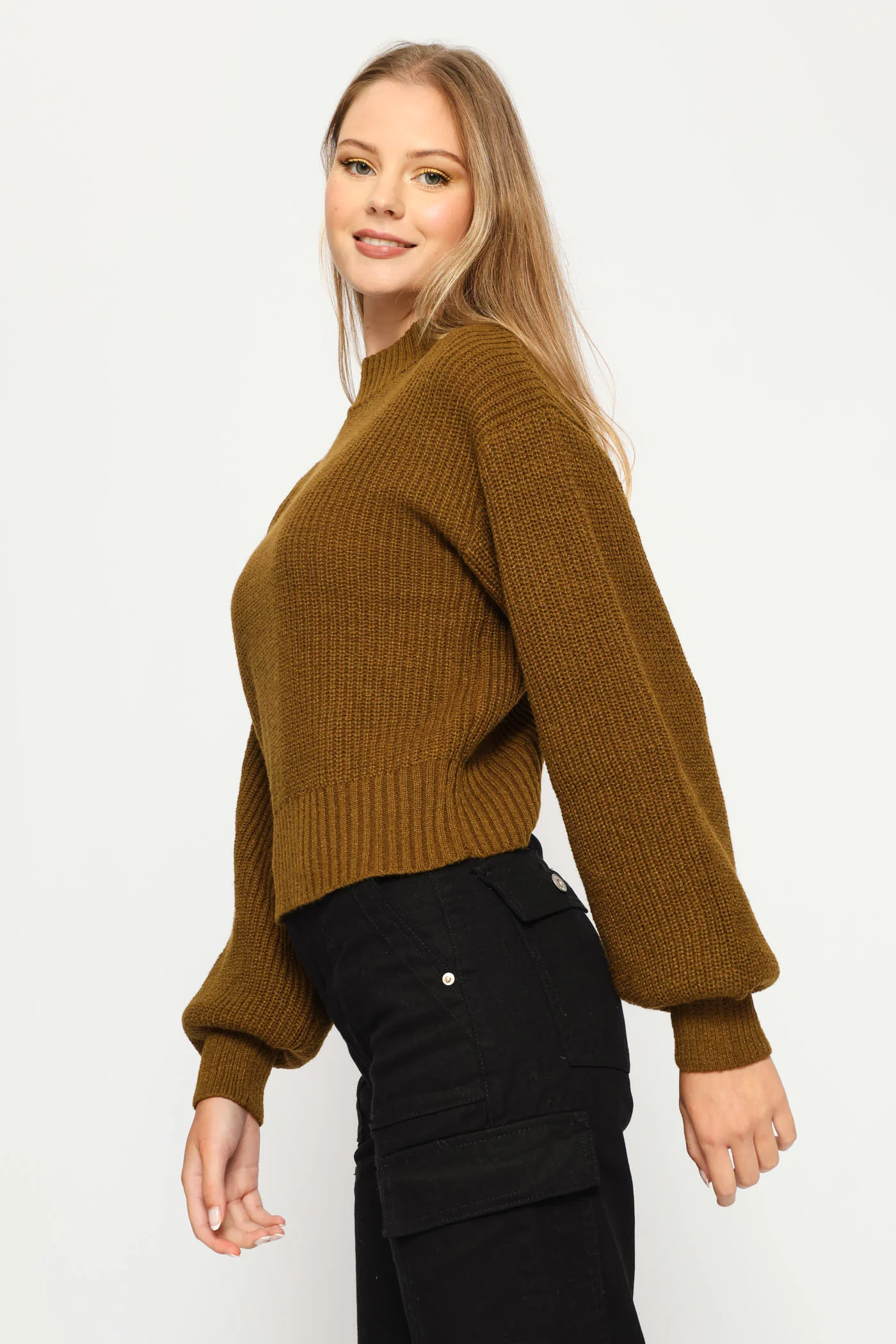 Plain Turtle Neck Knit Pullover - Olive - Image 4