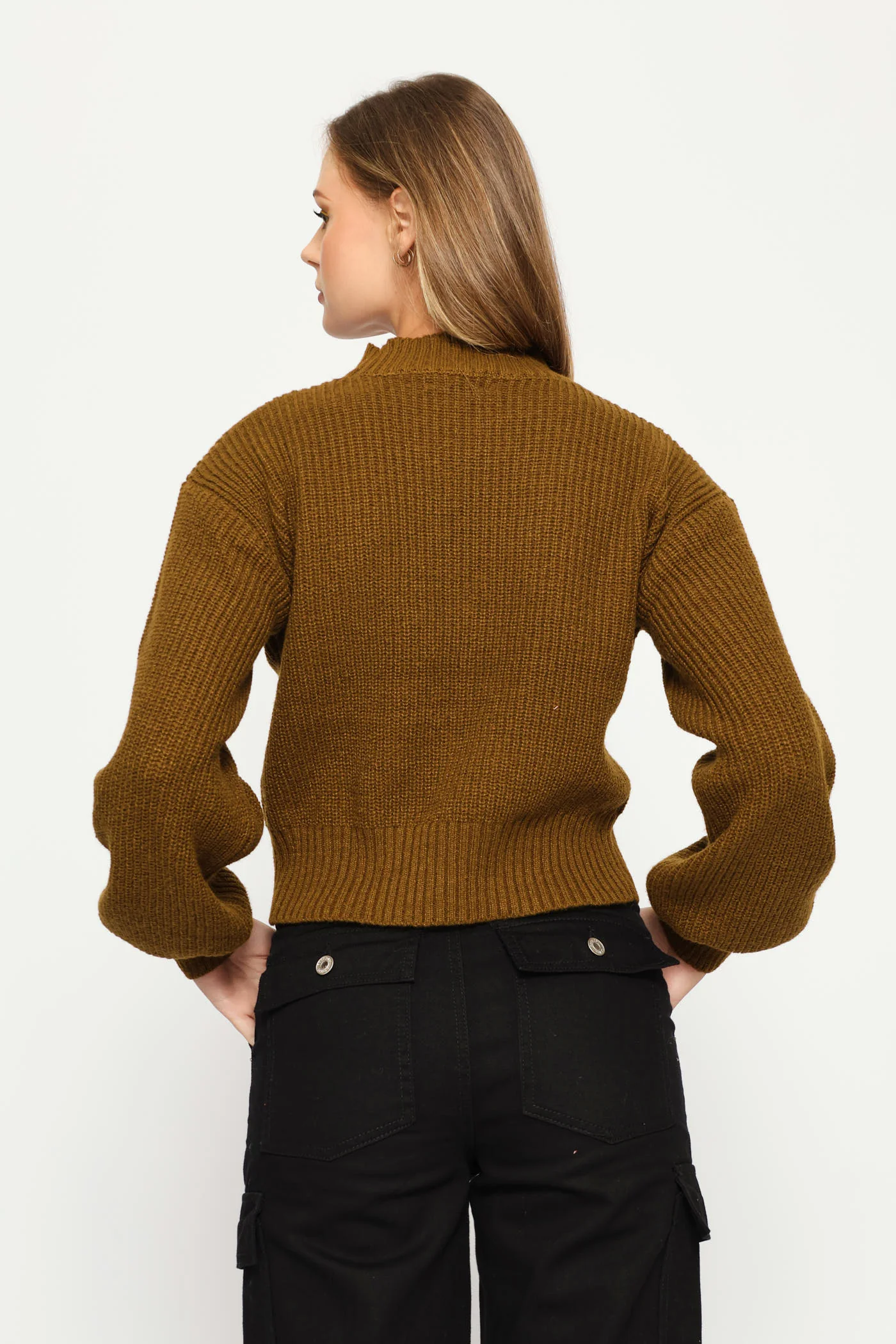 Plain Turtle Neck Knit Pullover - Olive - Image 5