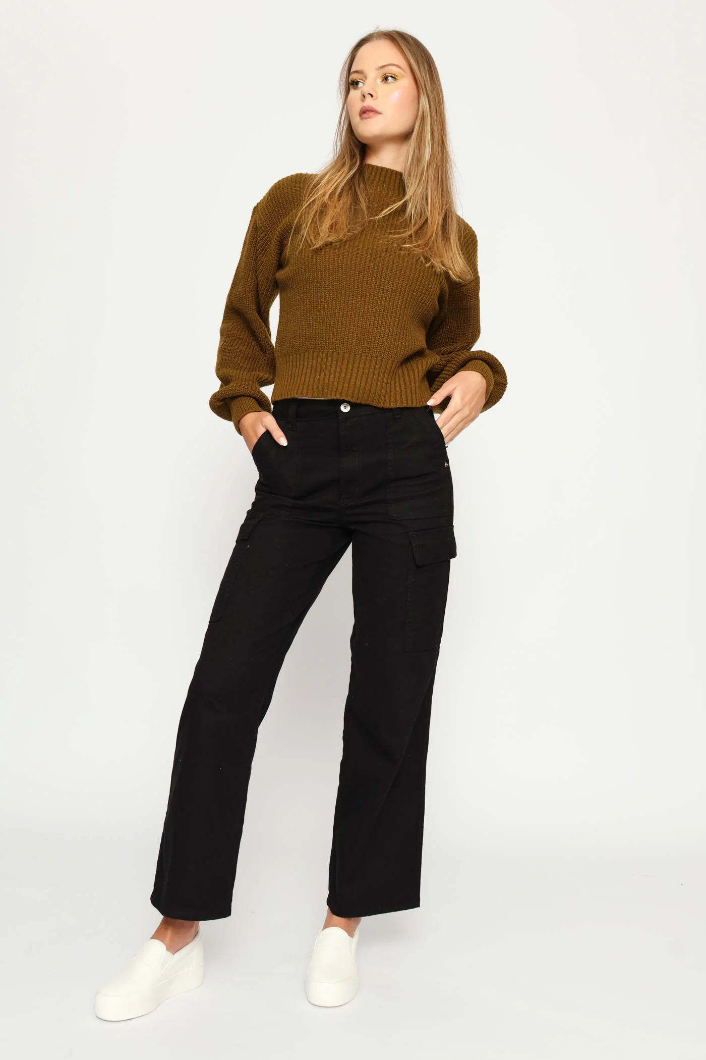 Plain Turtle Neck Knit Pullover - Olive - Image 6