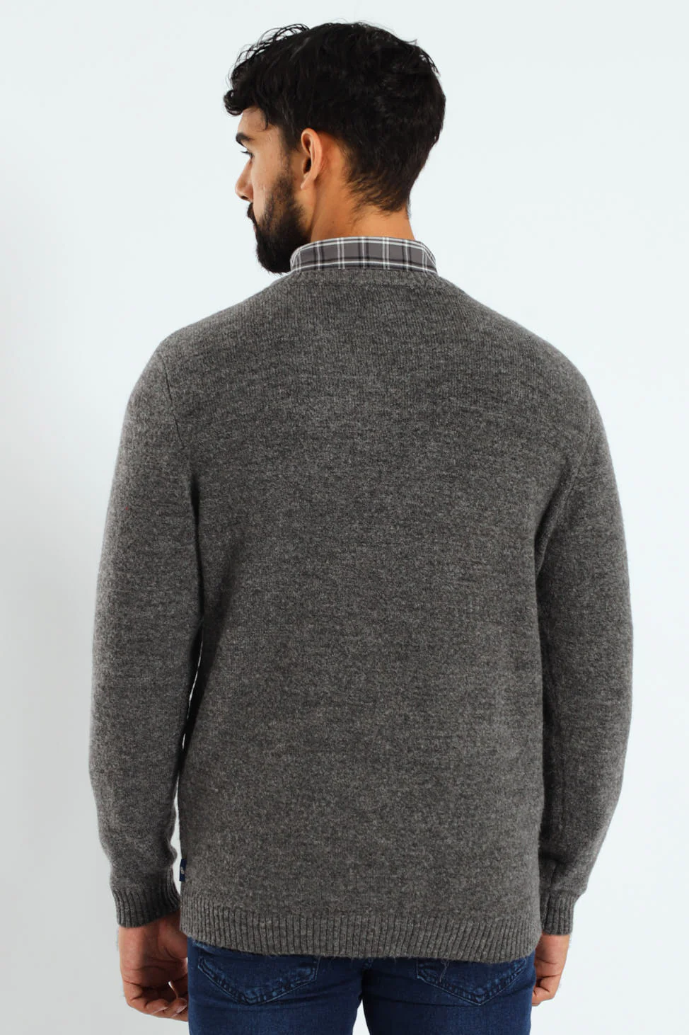 Plain V-Neck Knitwear - Charcoal Melange - Image 3