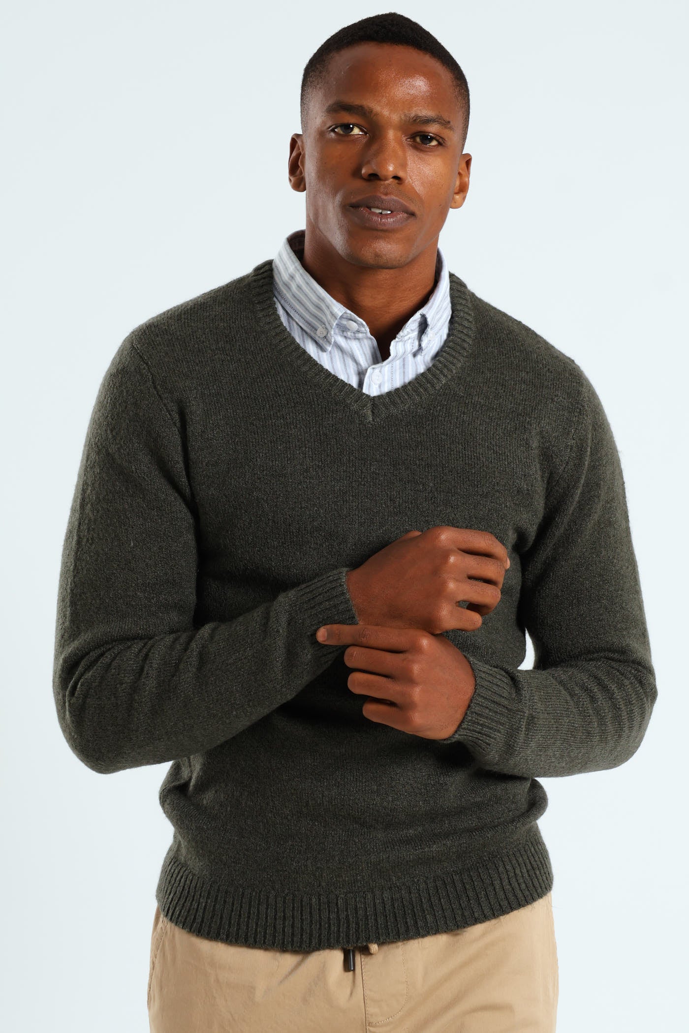 Plain V-Neck Knitwear - Fatigue - Image 4