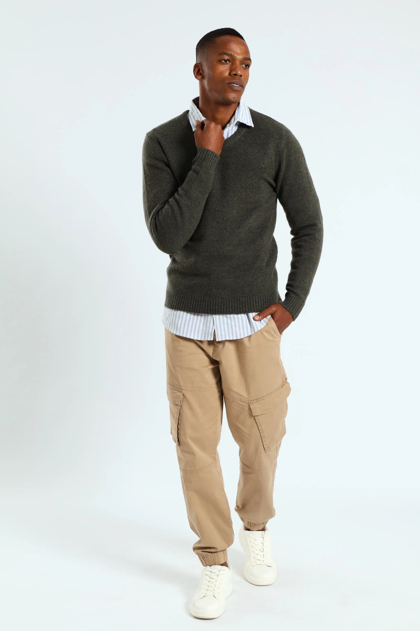 Plain V-Neck Knitwear - Fatigue - Image 7