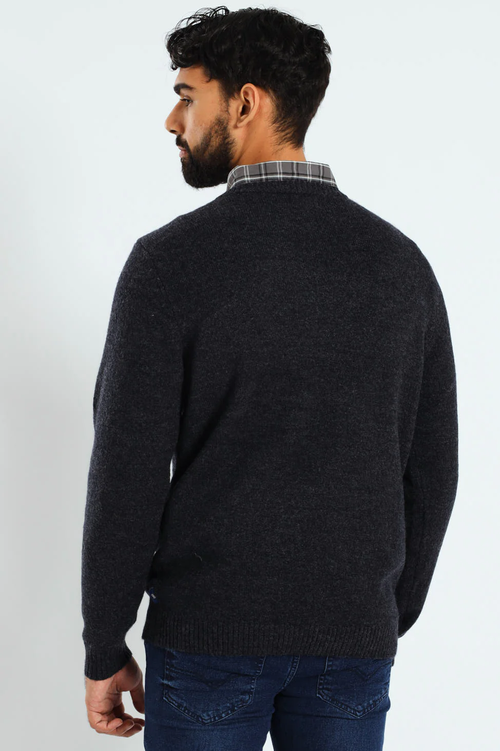 Plain V-Neck Knitwear - Navy - Image 3