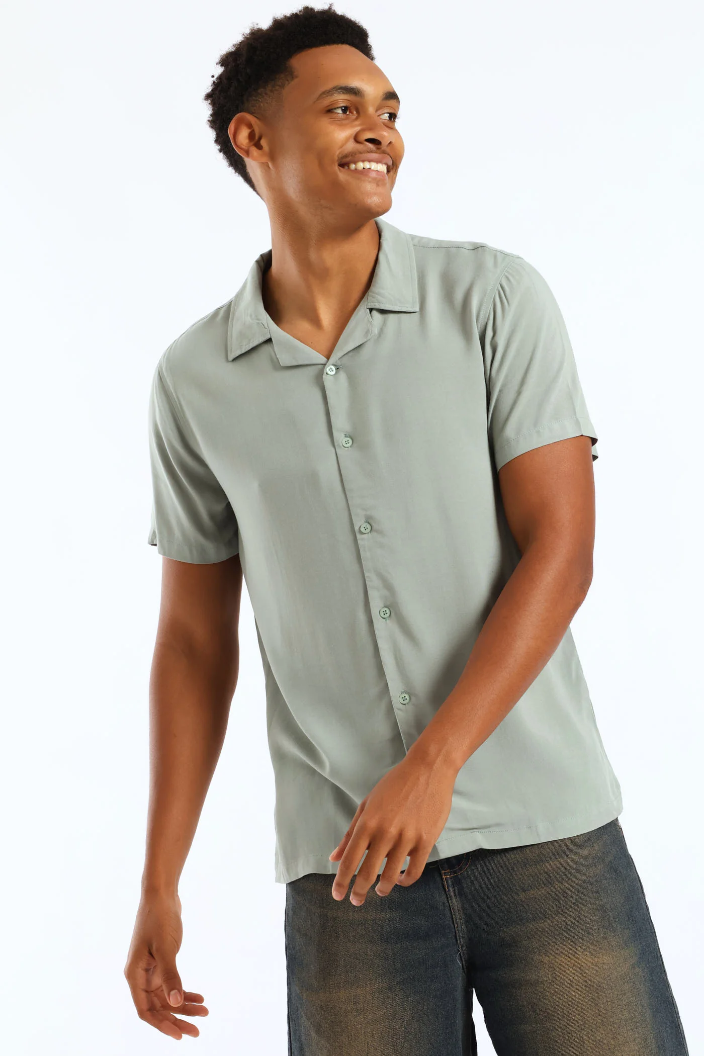 Plain Viscose Shirt - Sage - Image 3