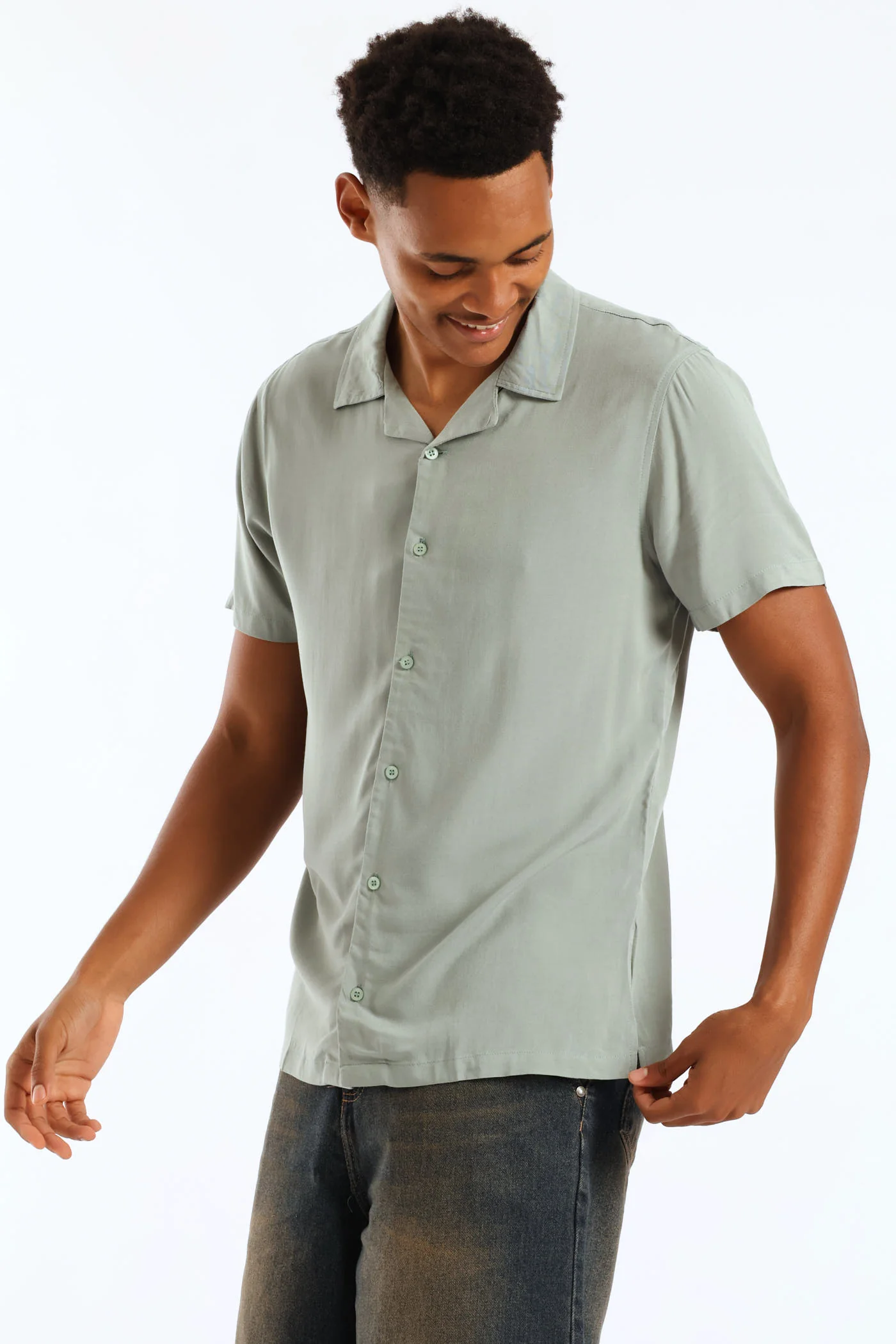 Plain Viscose Shirt - Sage - Image 5