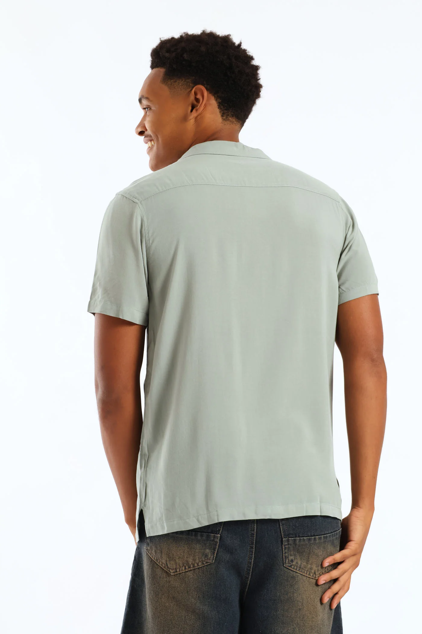 Plain Viscose Shirt - Sage - Image 6