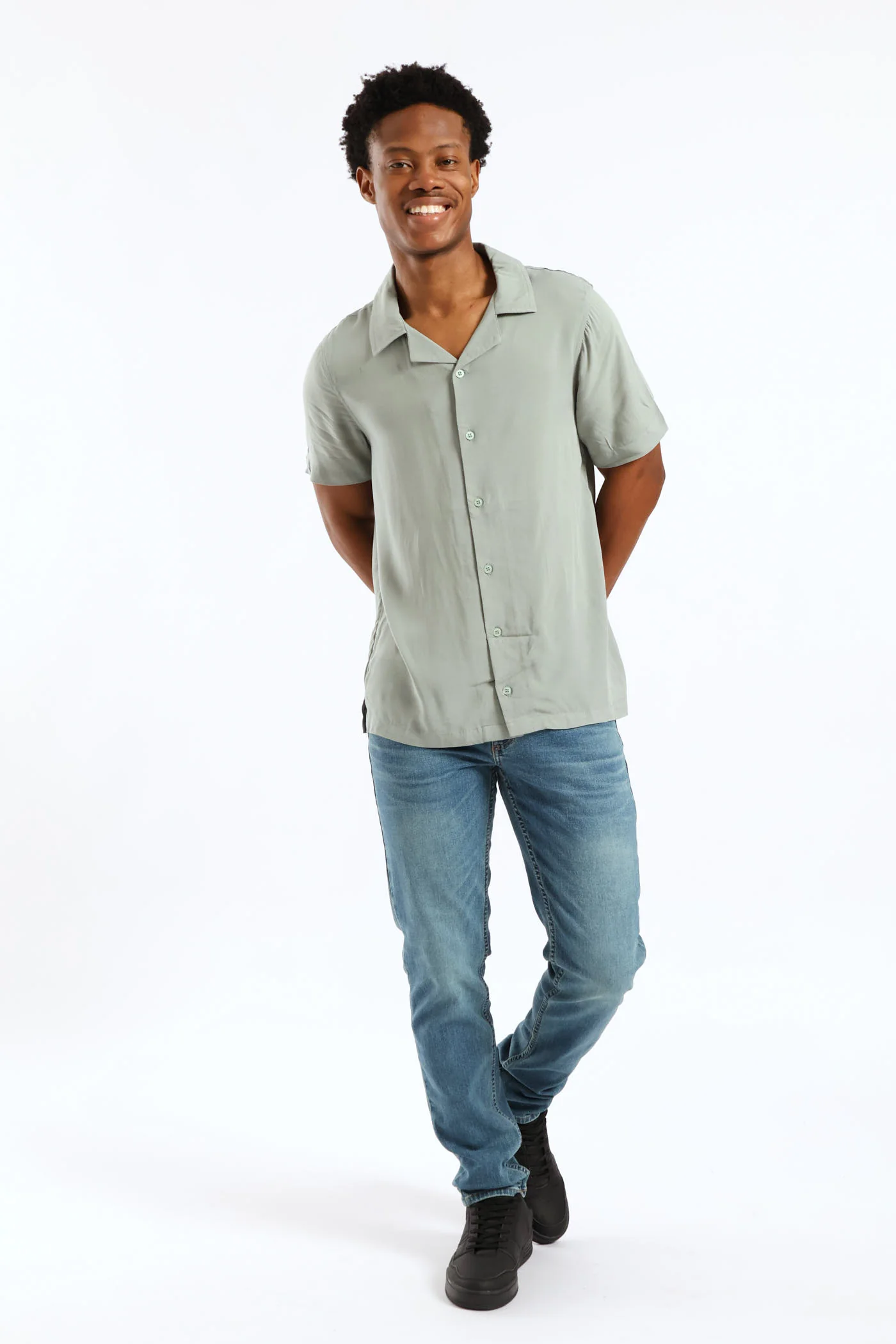 Plain Viscose Shirt - Sage - Image 7