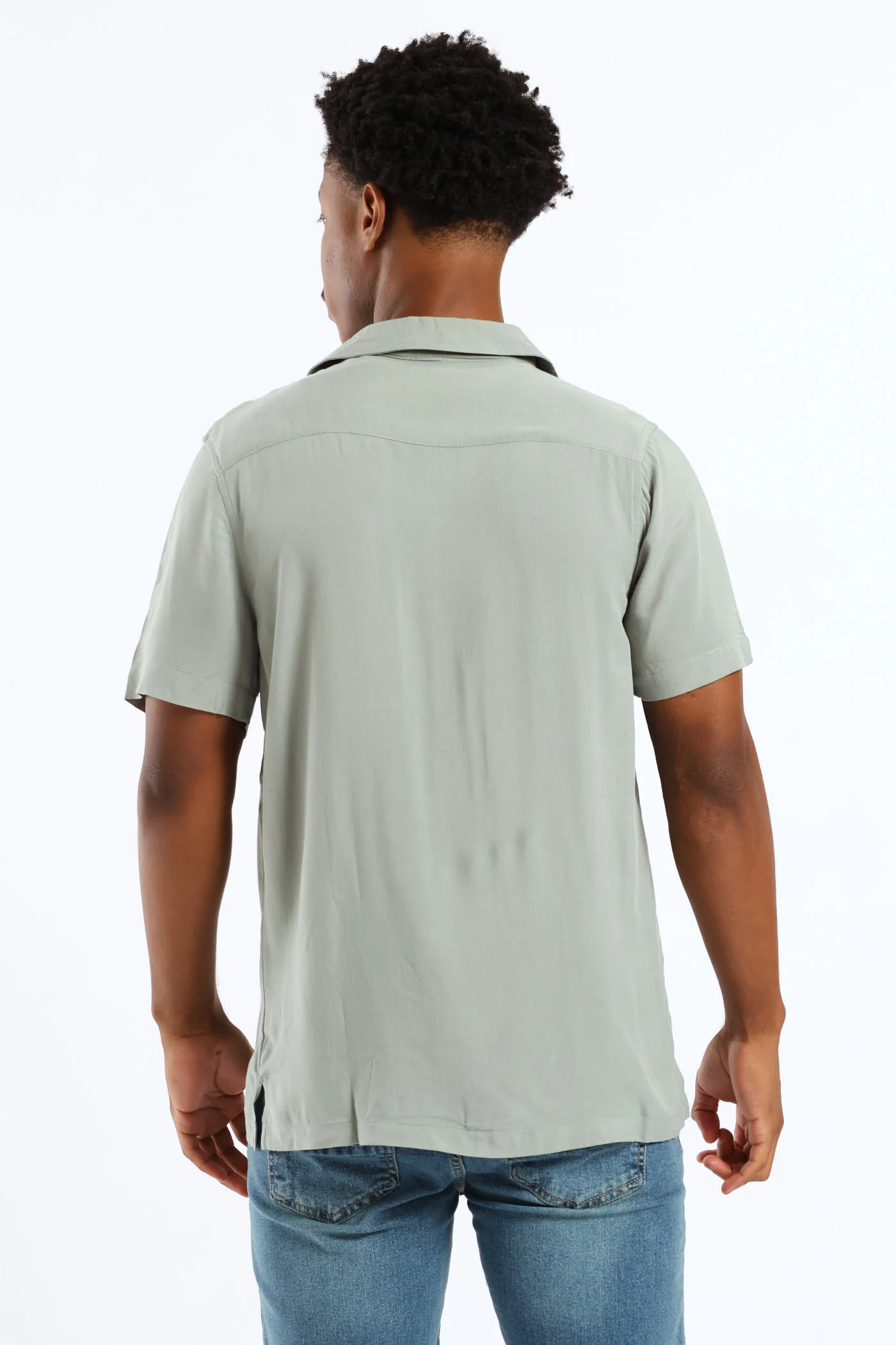 Plain Viscose Shirt - Sage - Image 8