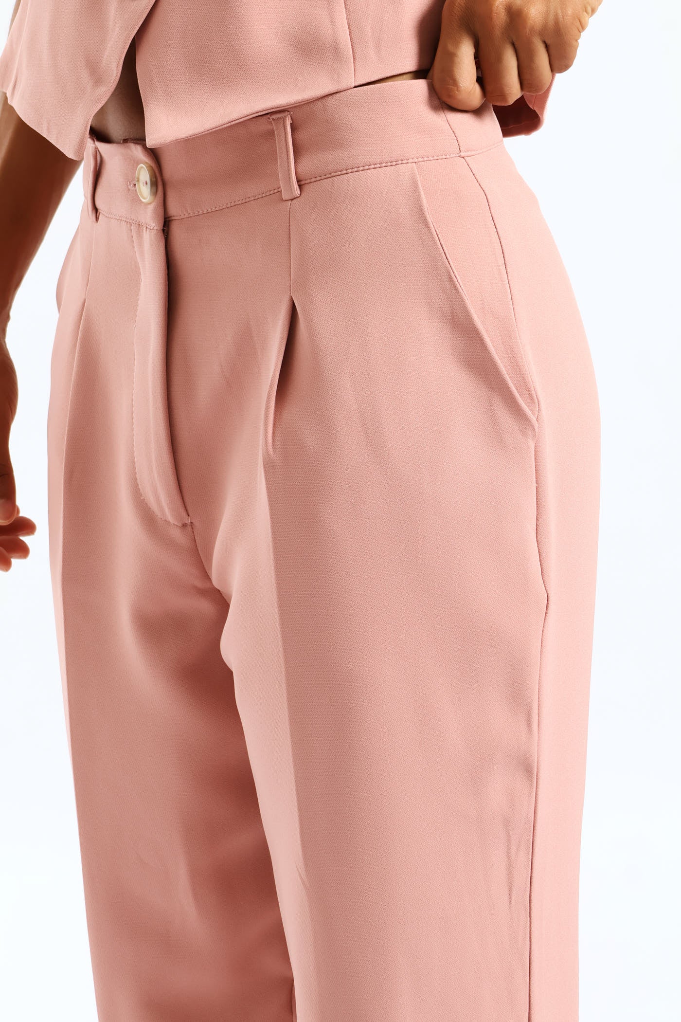 Pleat Button Straight Leg Pant - Pink - Image 3