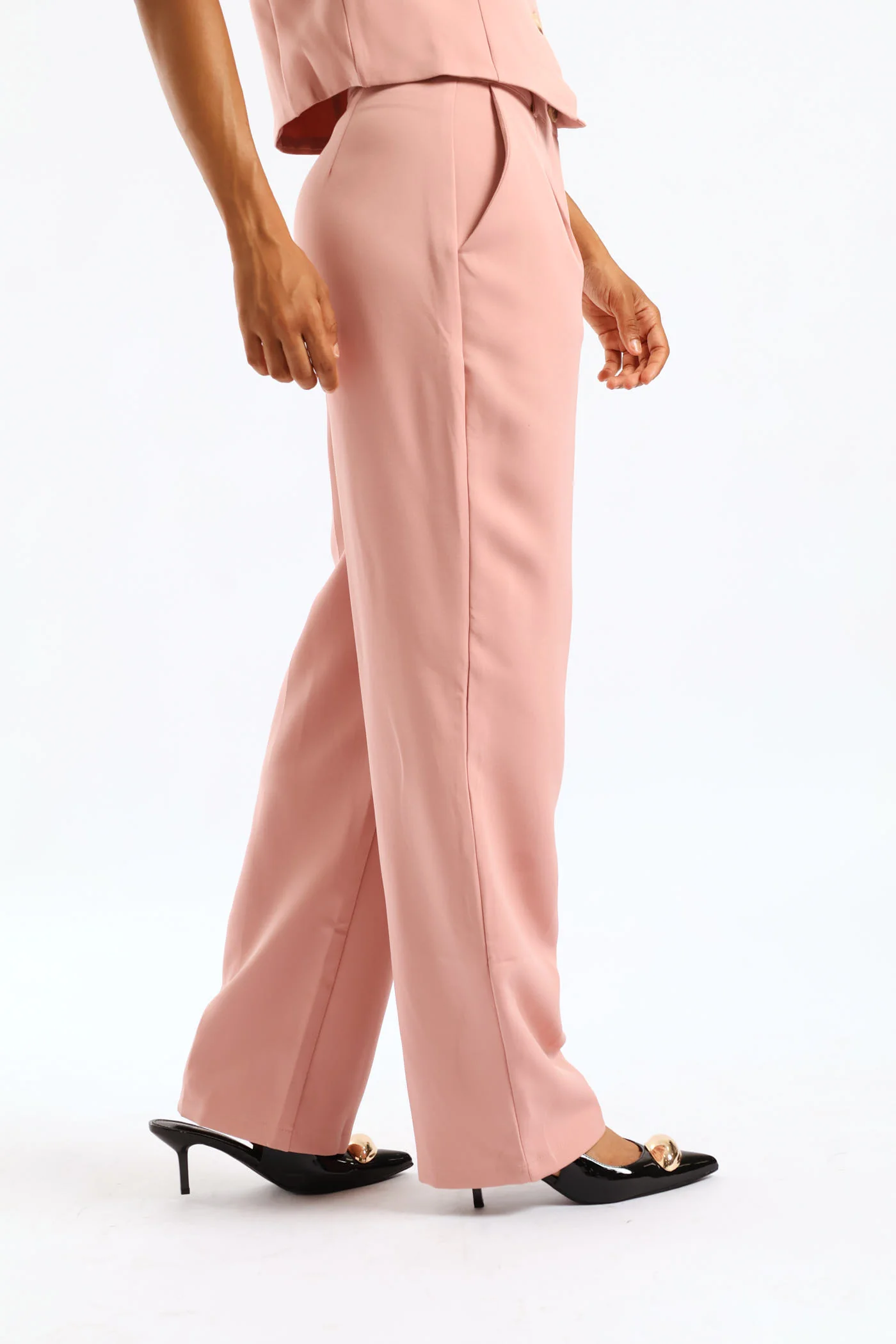 Pleat Button Straight Leg Pant - Pink - Image 5