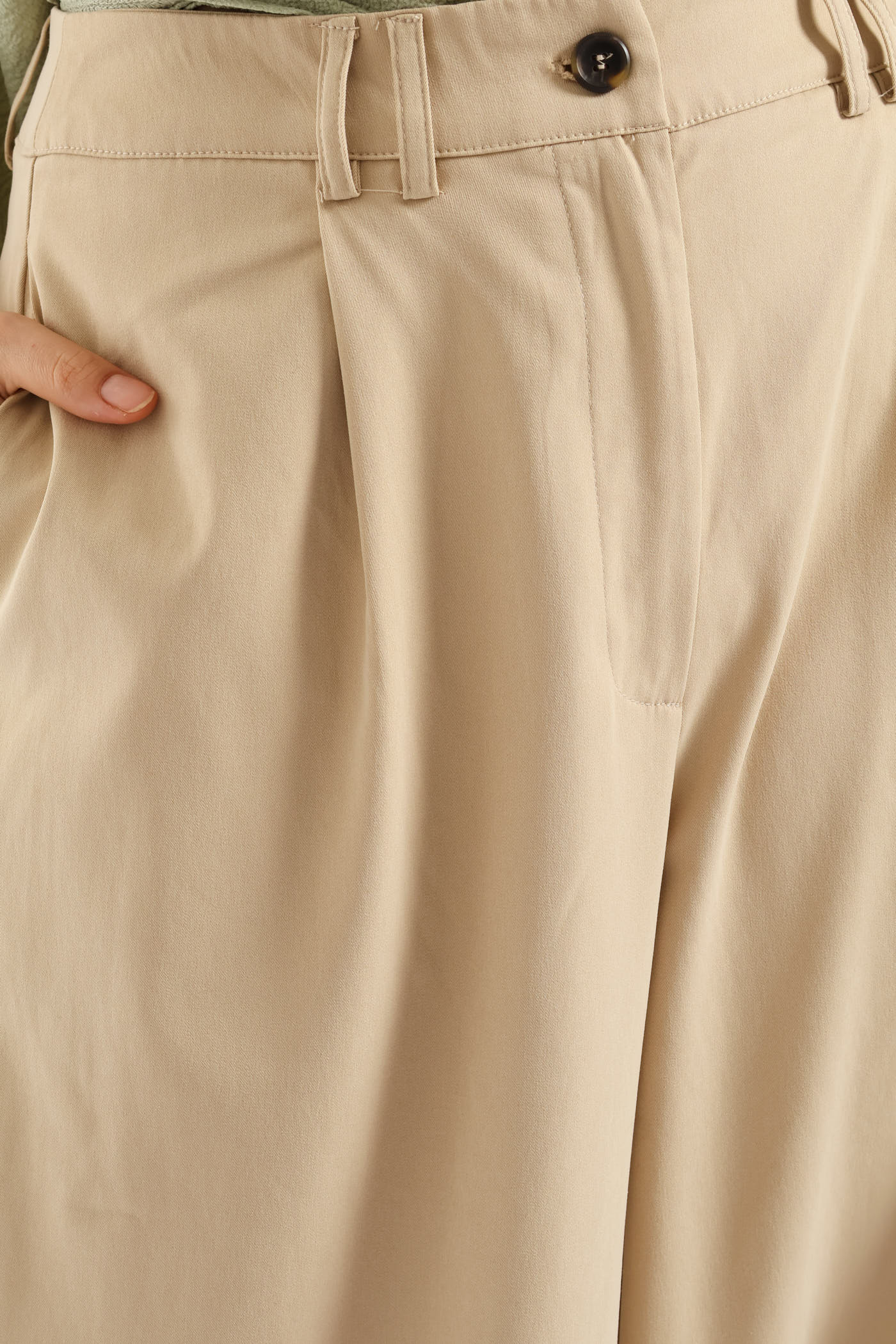 Pleat Detail Chino Palazzo Trouser - Light Stone - Image 3