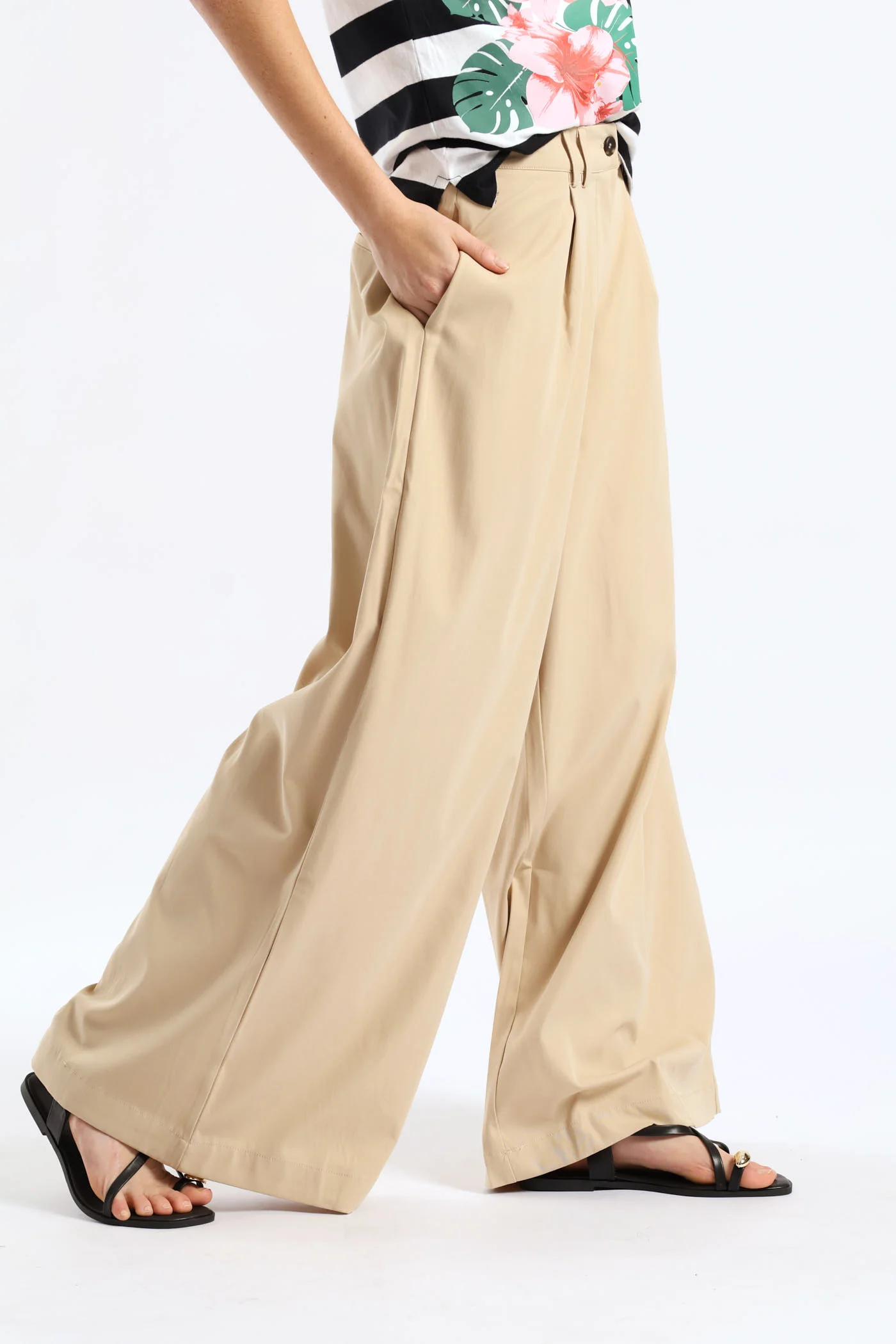 Pleat Detail Chino Palazzo Trouser - Light Stone - Image 7