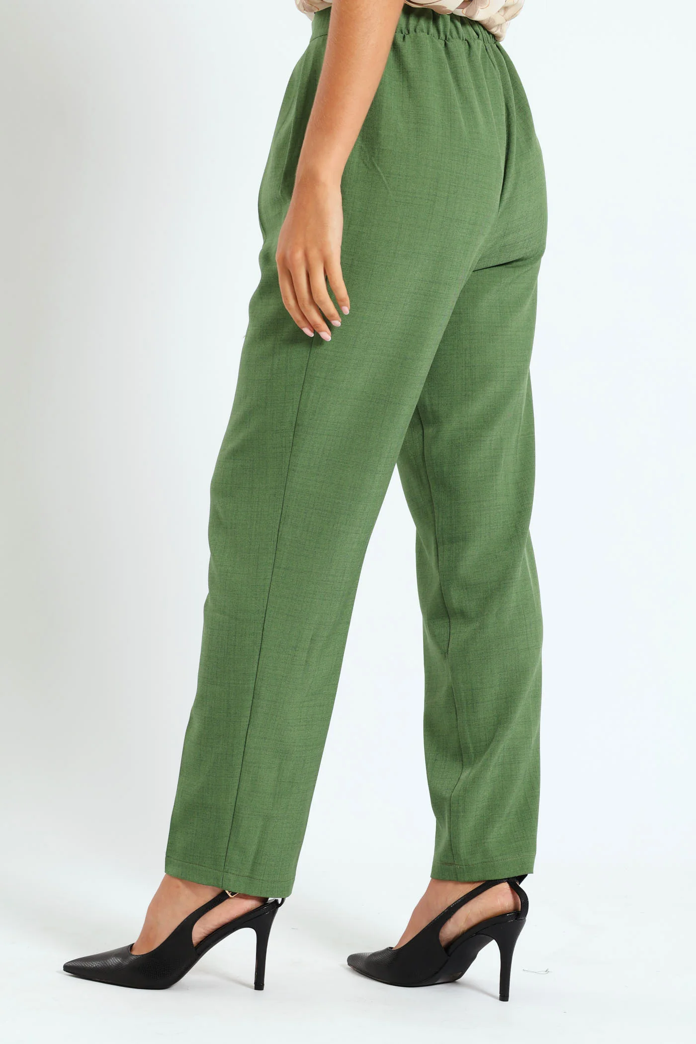 Pleat Detail Tapered Leg Melange Look Pant - Image 2