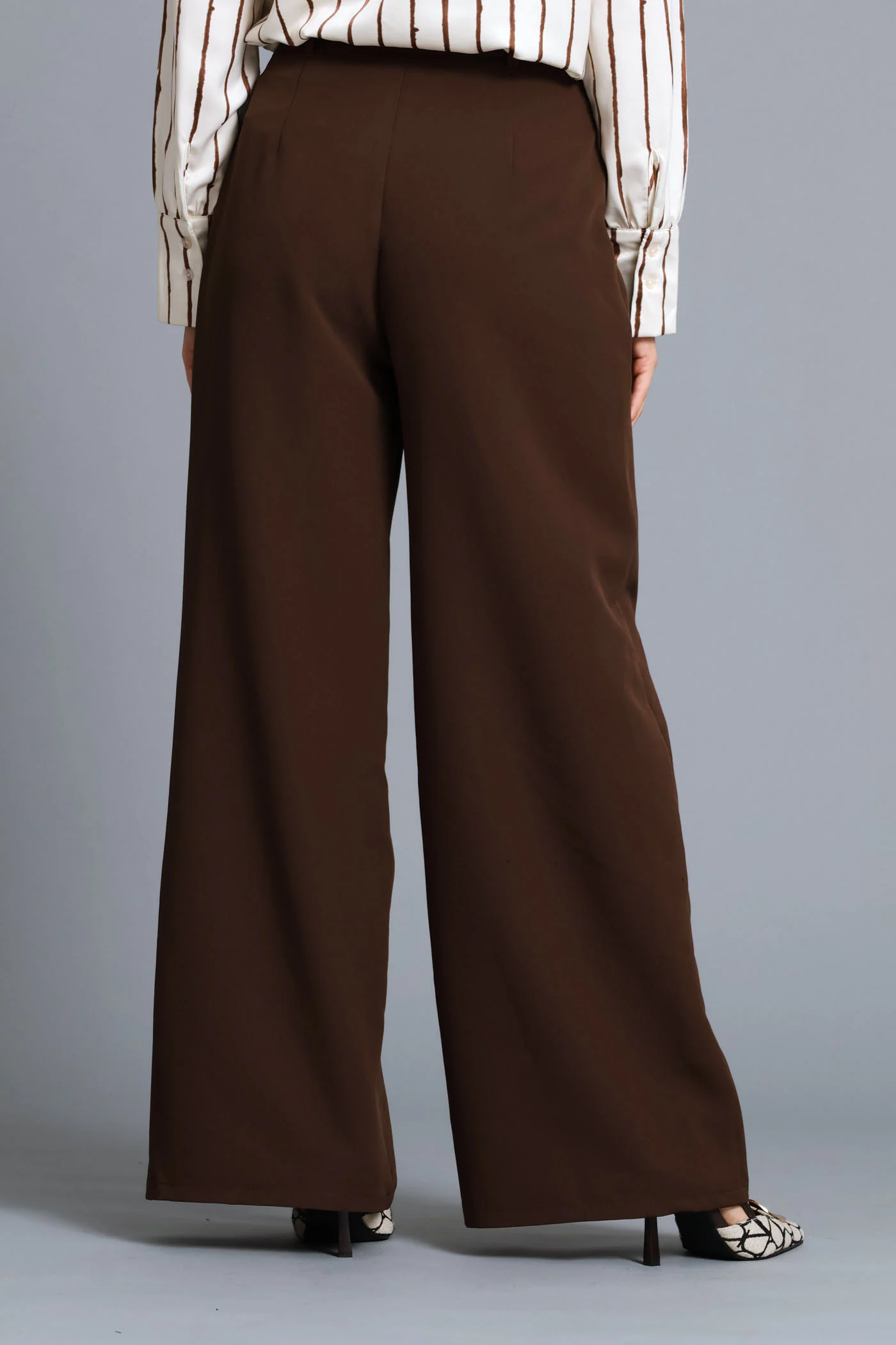 Pleat Fold Wide Leg Pant - Chocolate - Image 5