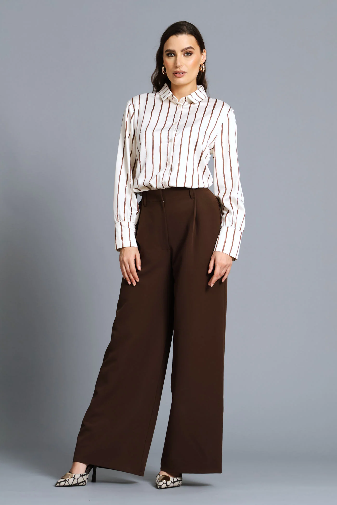 Pleat Fold Wide Leg Pant - Chocolate - Image 6