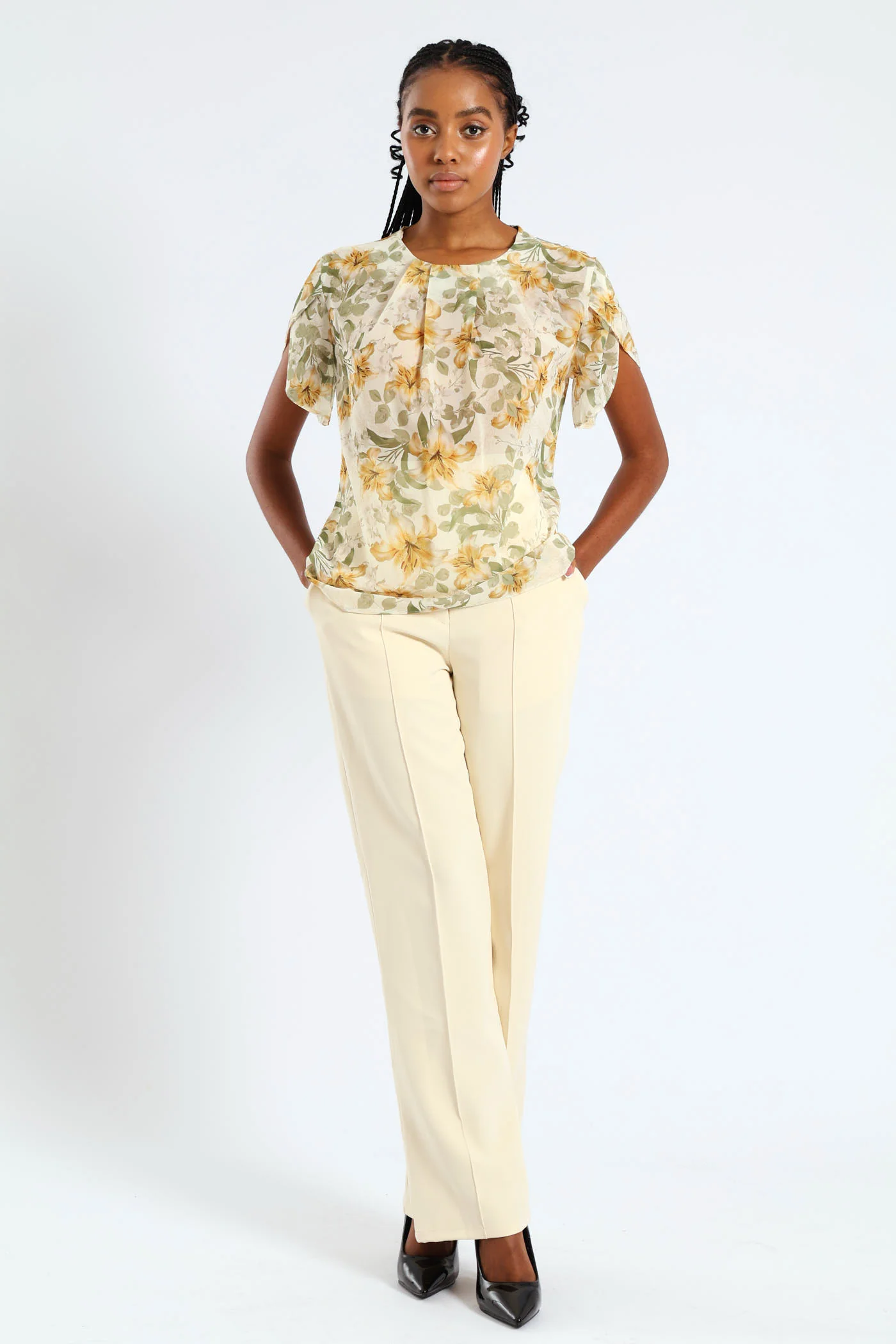 Pleat Neck Blouse - Cream - Image 2