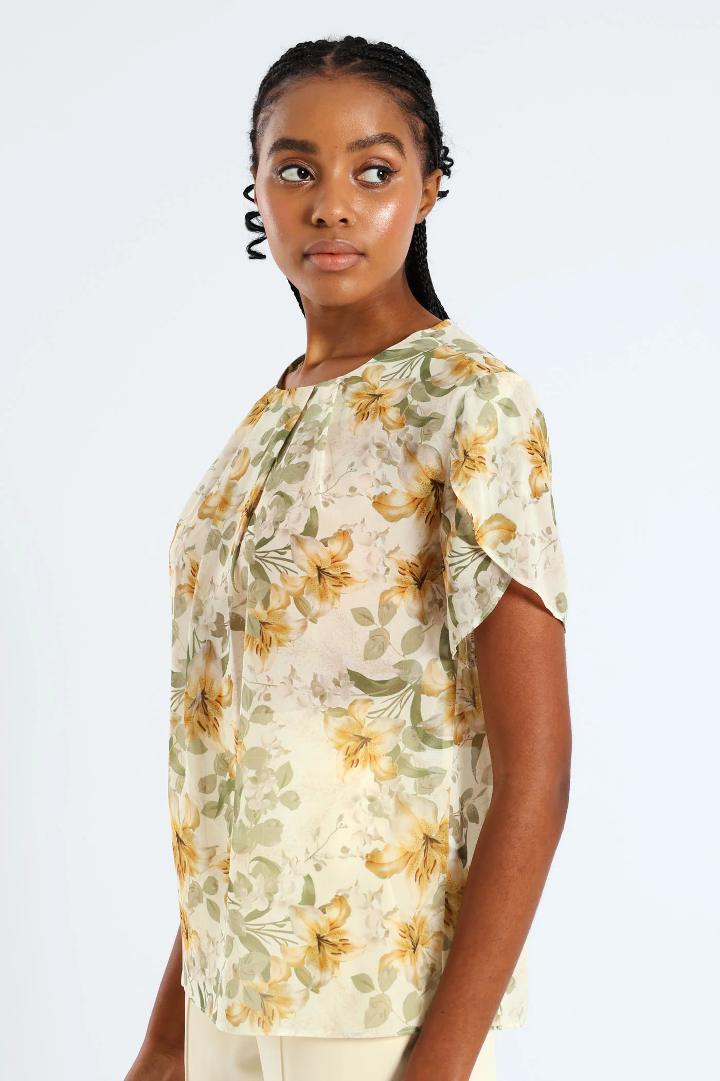 Pleat Neck Blouse - Cream - Image 3