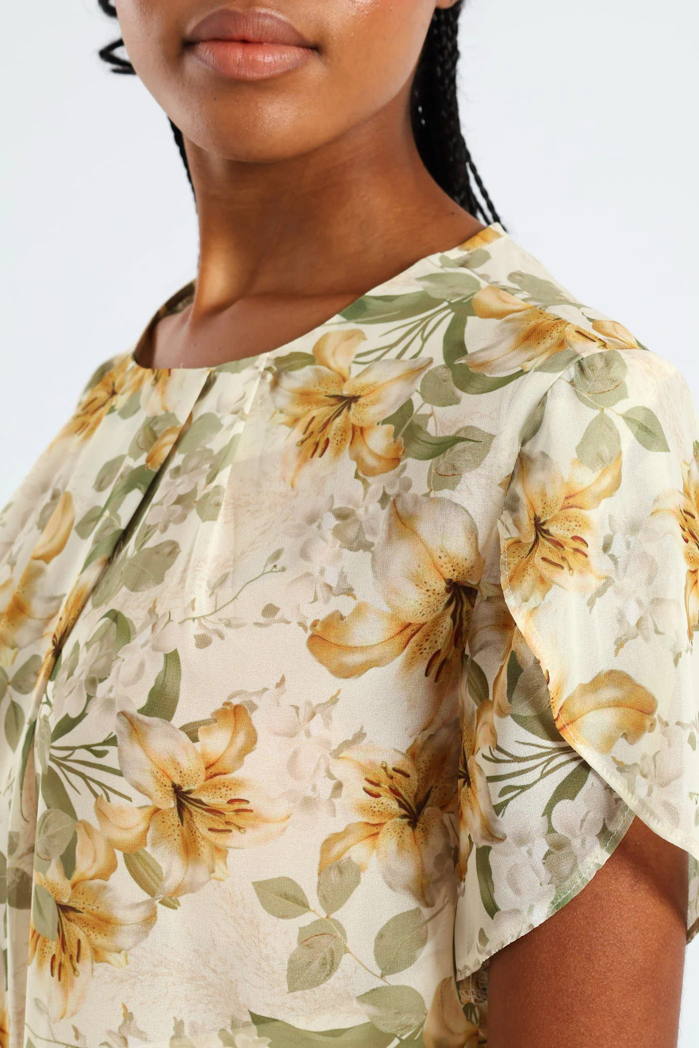 Pleat Neck Blouse - Cream - Image 5