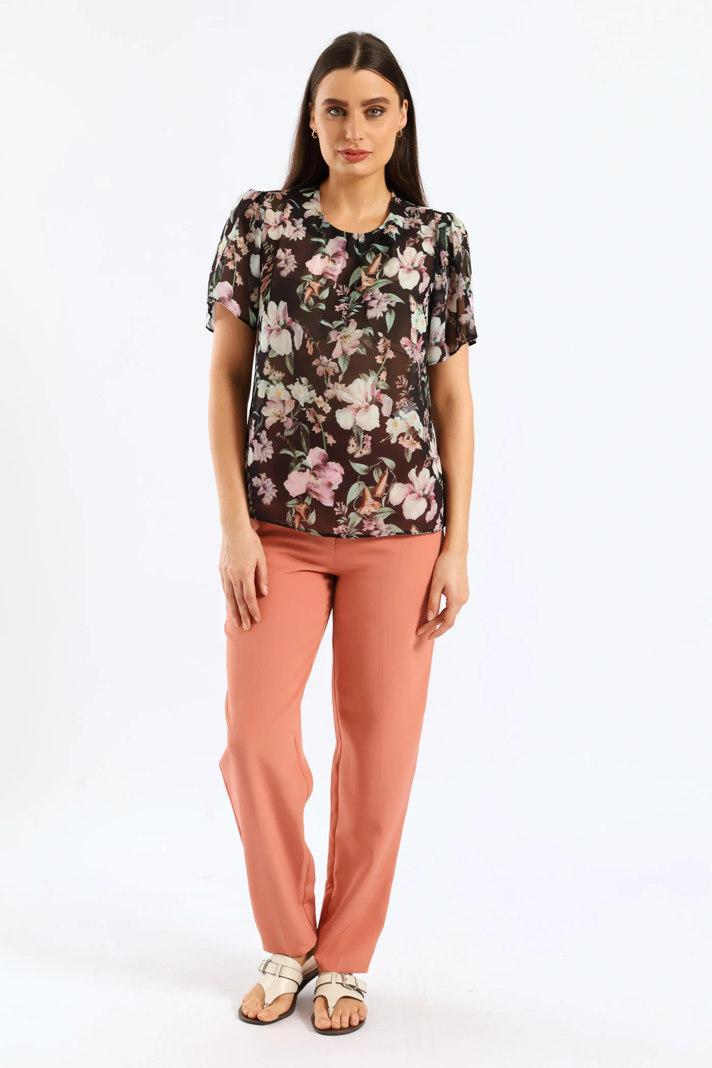 Pleat Neck Flutter Sleeve Blouse - Black - Image 5