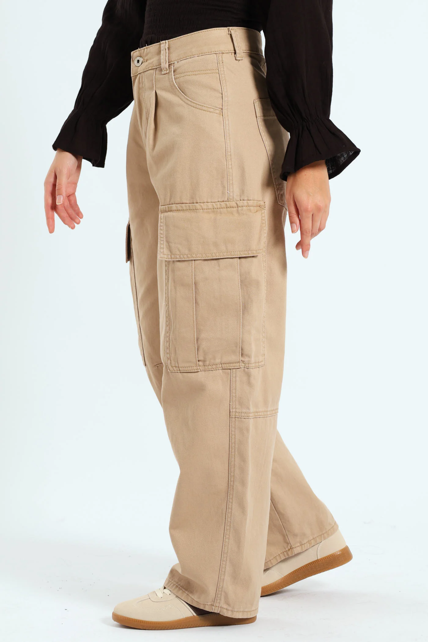 Pleated Barrel Cargo Pants - Stone - Image 4