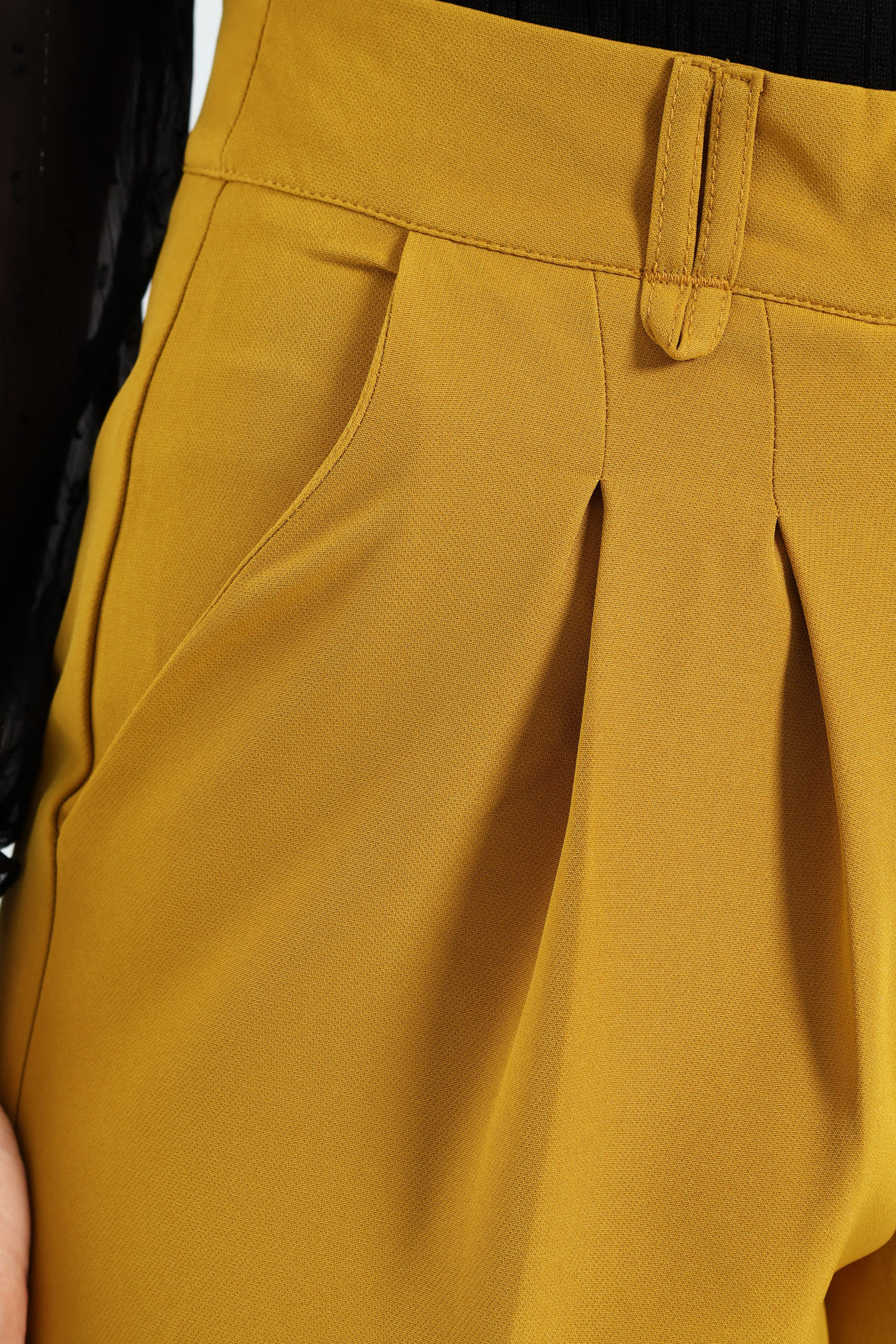 Pleated Belt Loop Wide Leg Pants - Mustard - Image 3