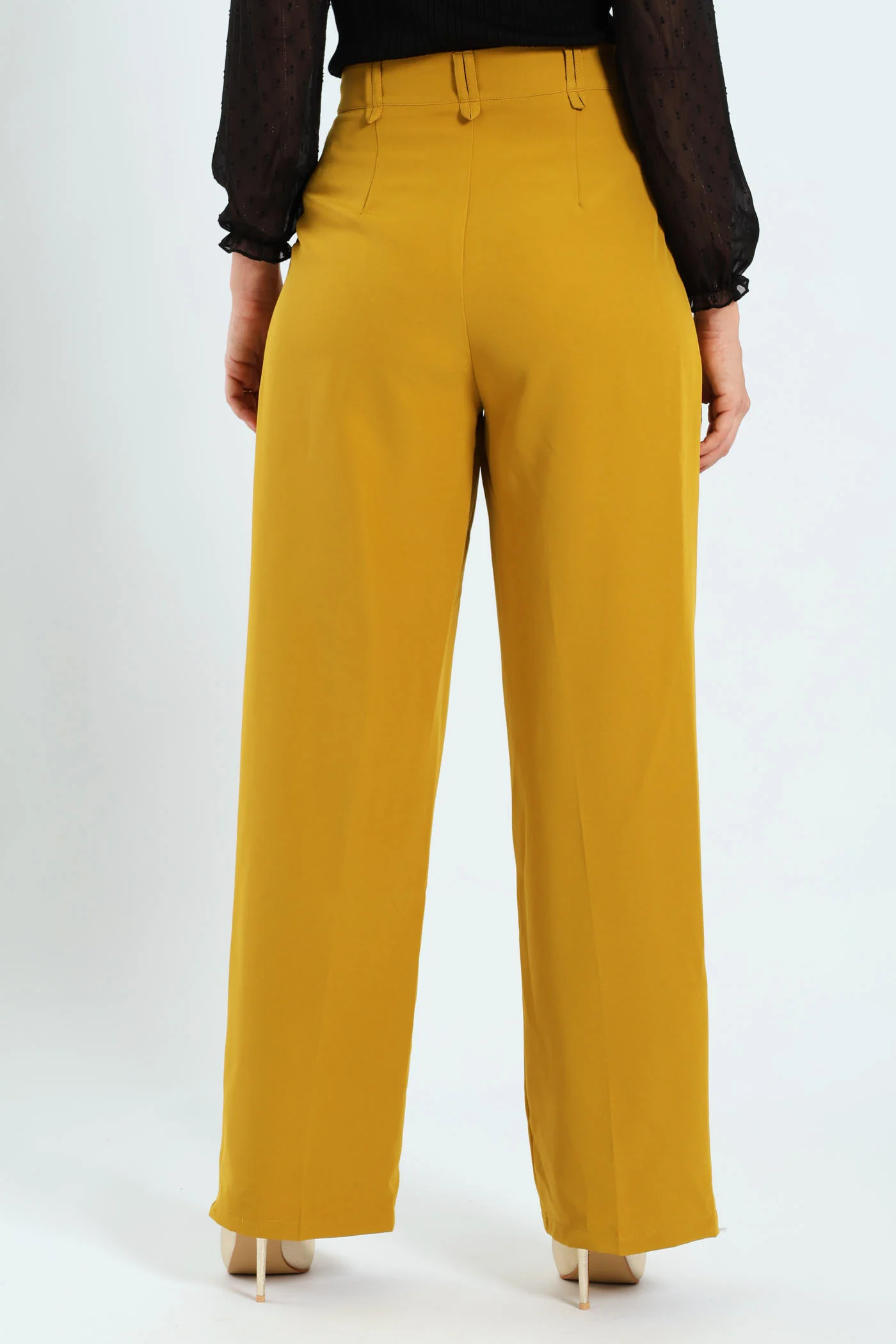Pleated Belt Loop Wide Leg Pants - Mustard - Image 5