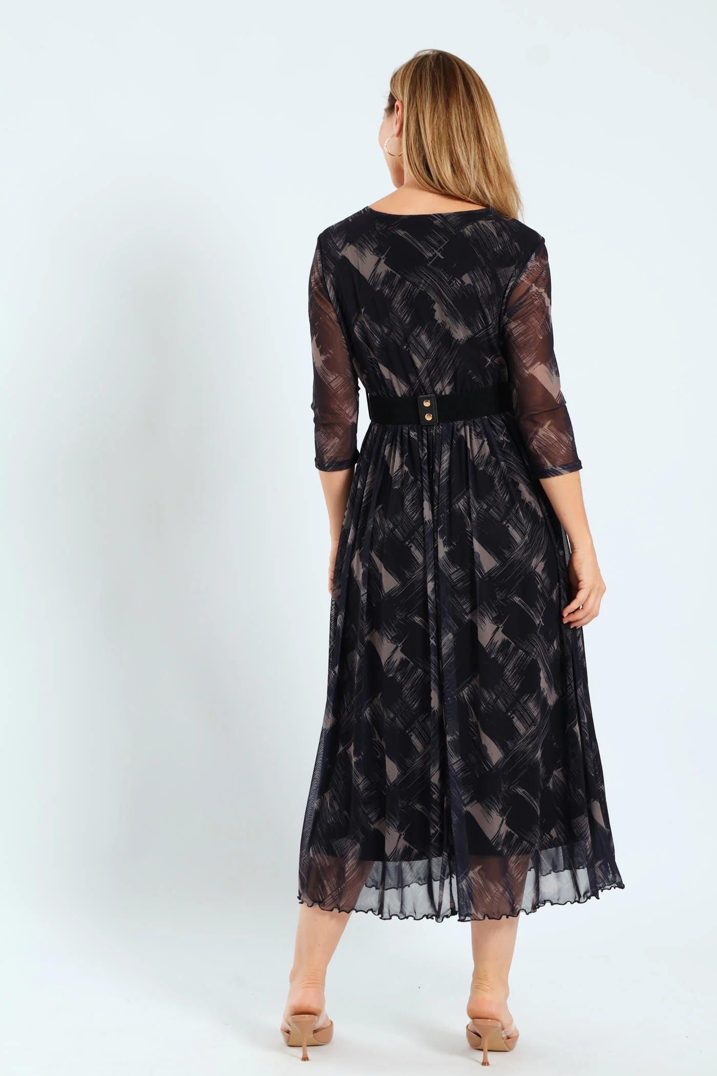Pleated Belt Mesh Maxi Dress - Image 4