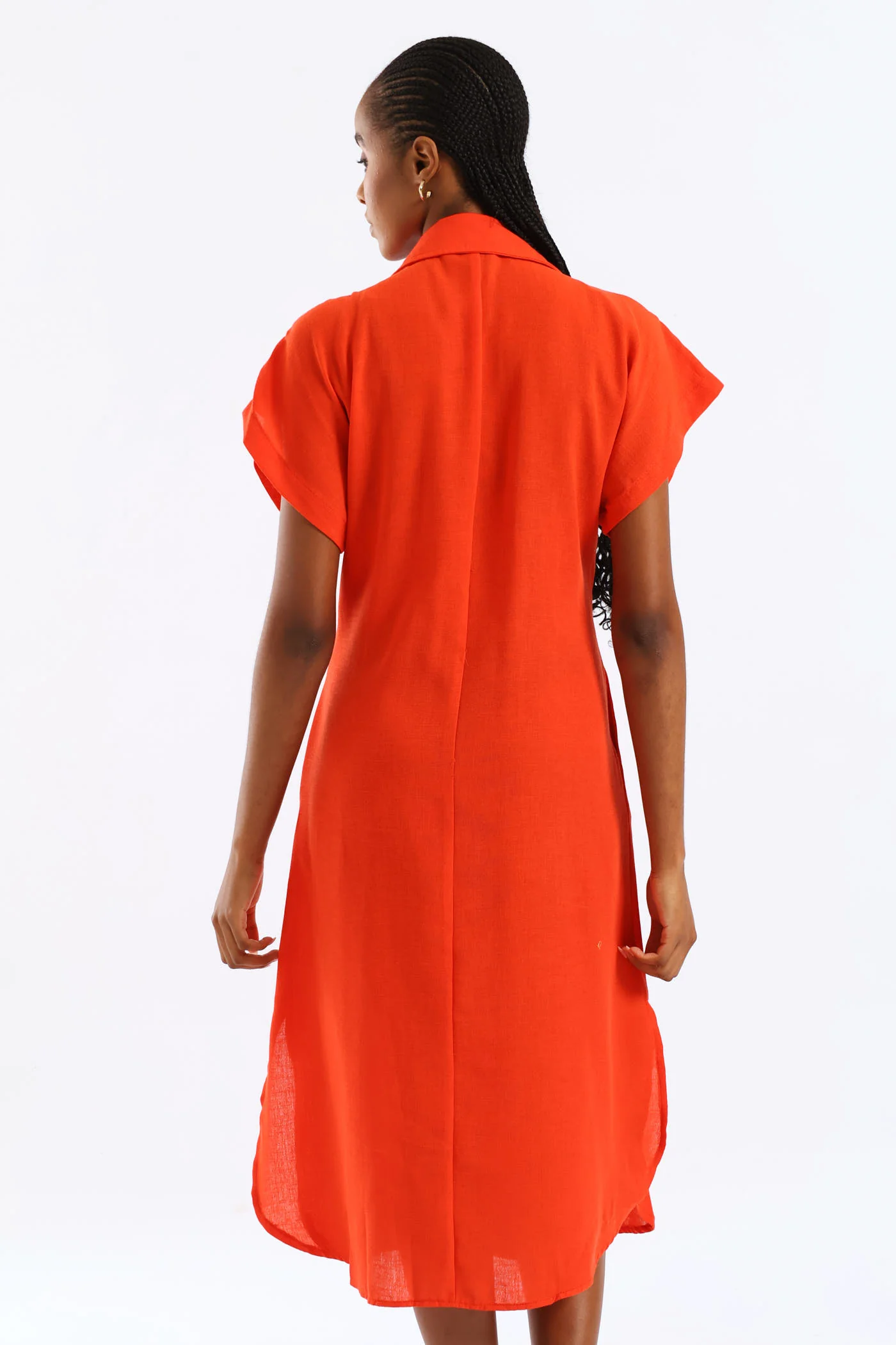 Pleated Bodice Kaftan Midi Shirt Dress - Vermilion - Image 4