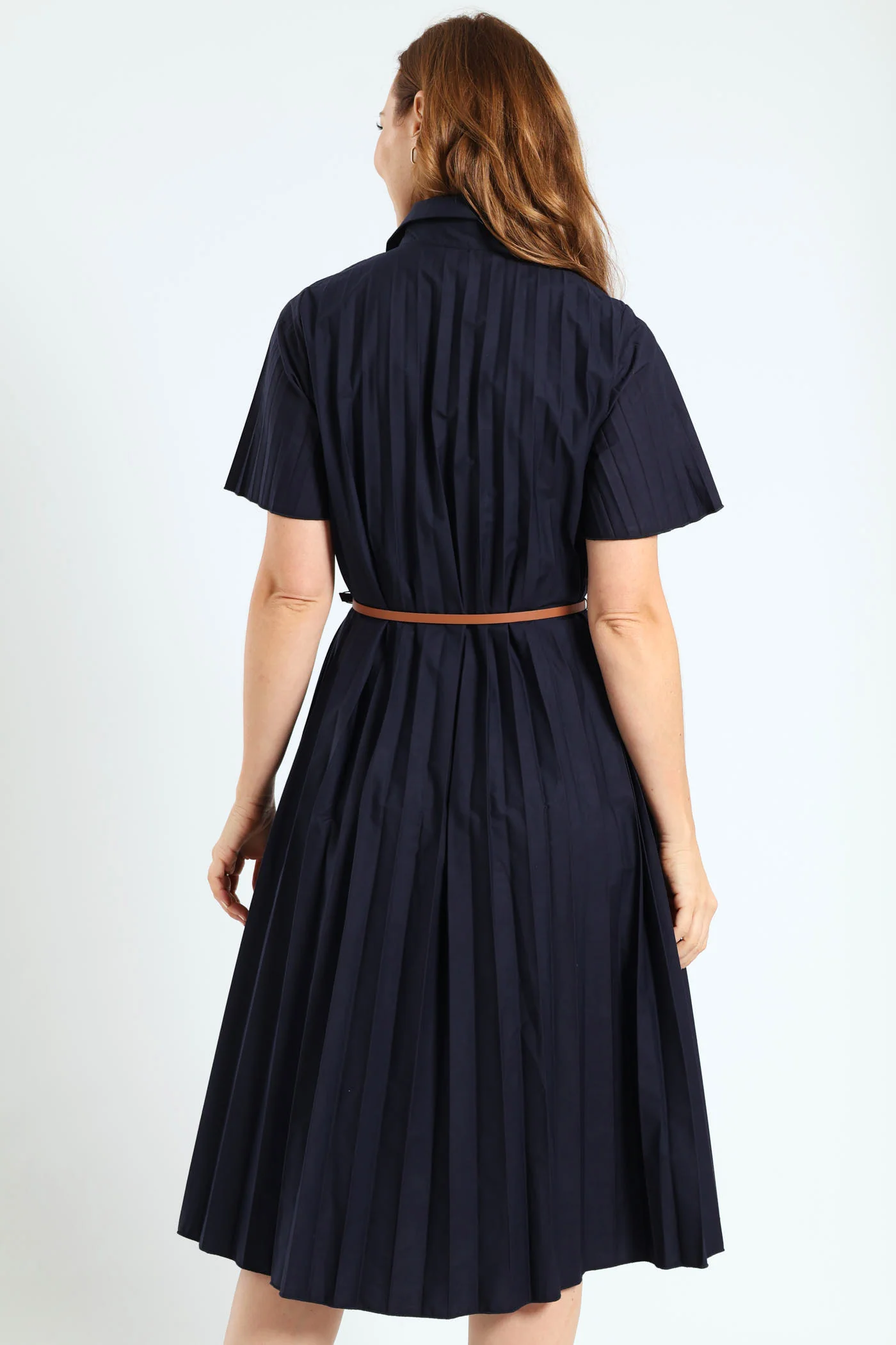 Pleated Button Through Dress - Blue - Image 2