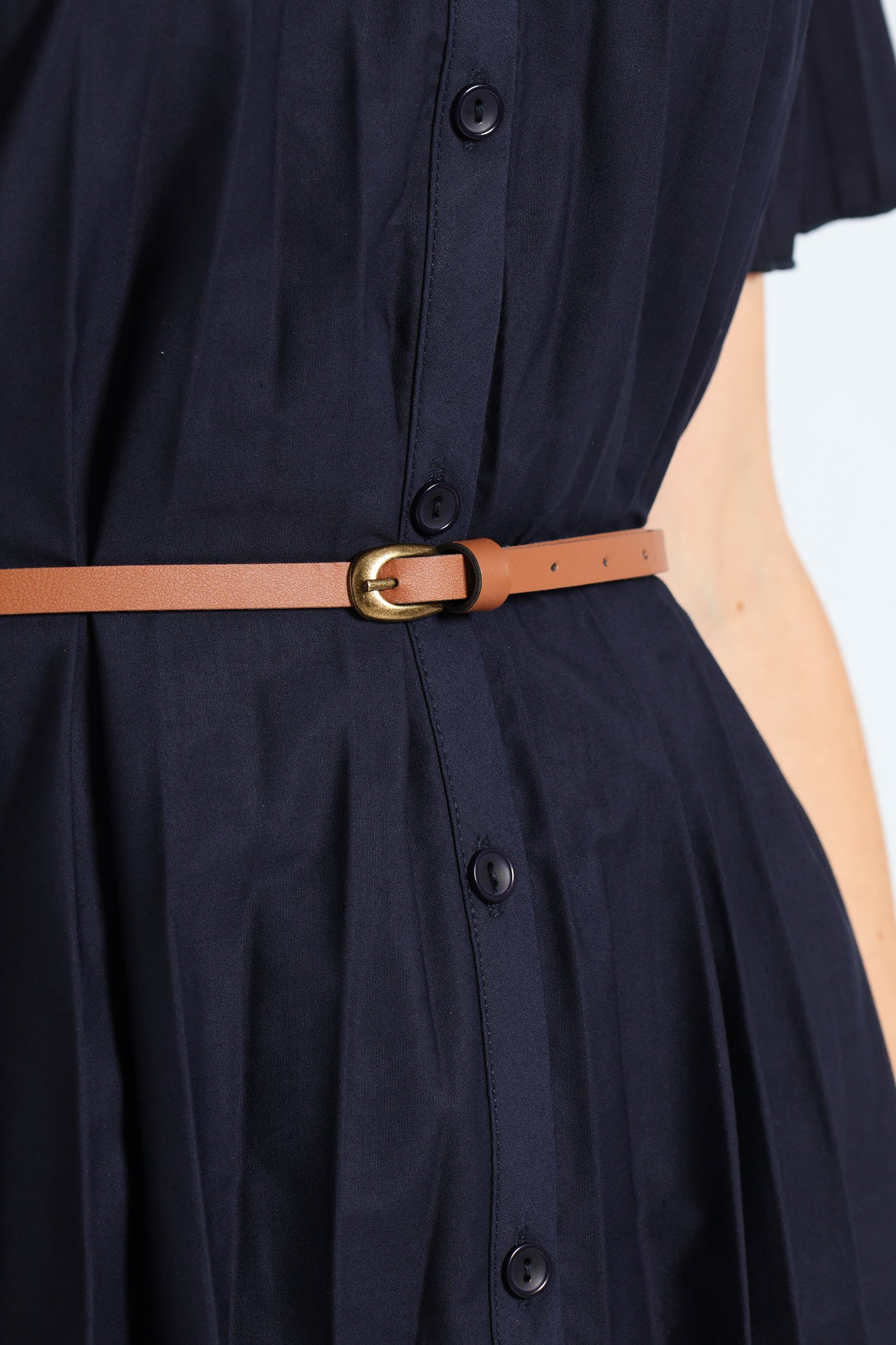 Pleated Button Through Dress - Blue - Image 5