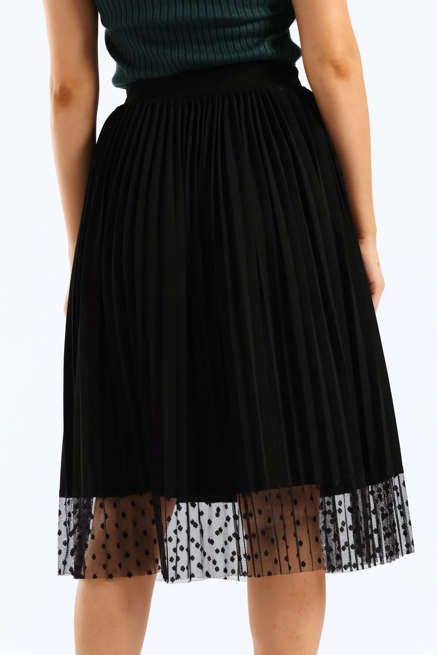 Pleated Combo Midi Skirt - Black - Image 5