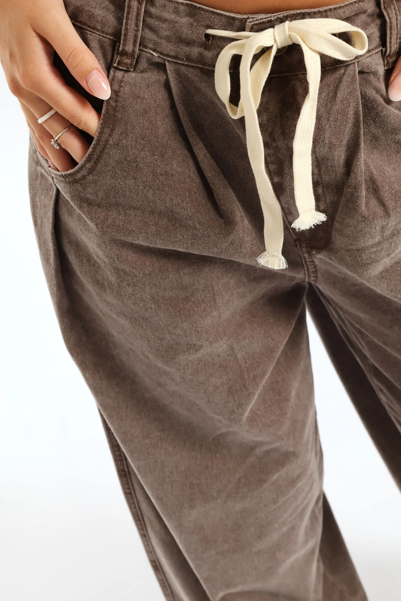 Pleated Cotton Wide Leg Trouser - Chocolate - Image 10