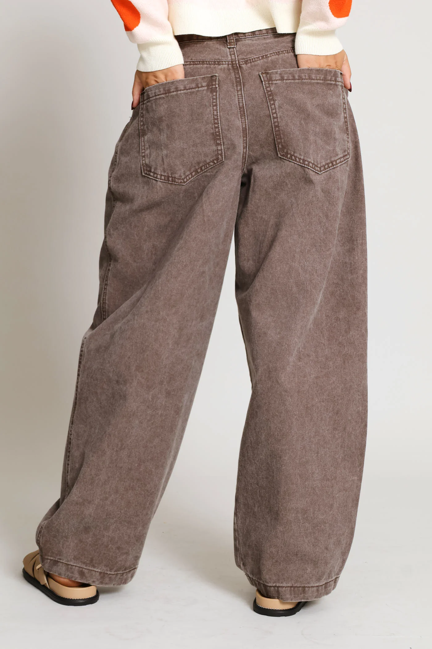 Pleated Cotton Wide Leg Trouser - Chocolate - Image 2