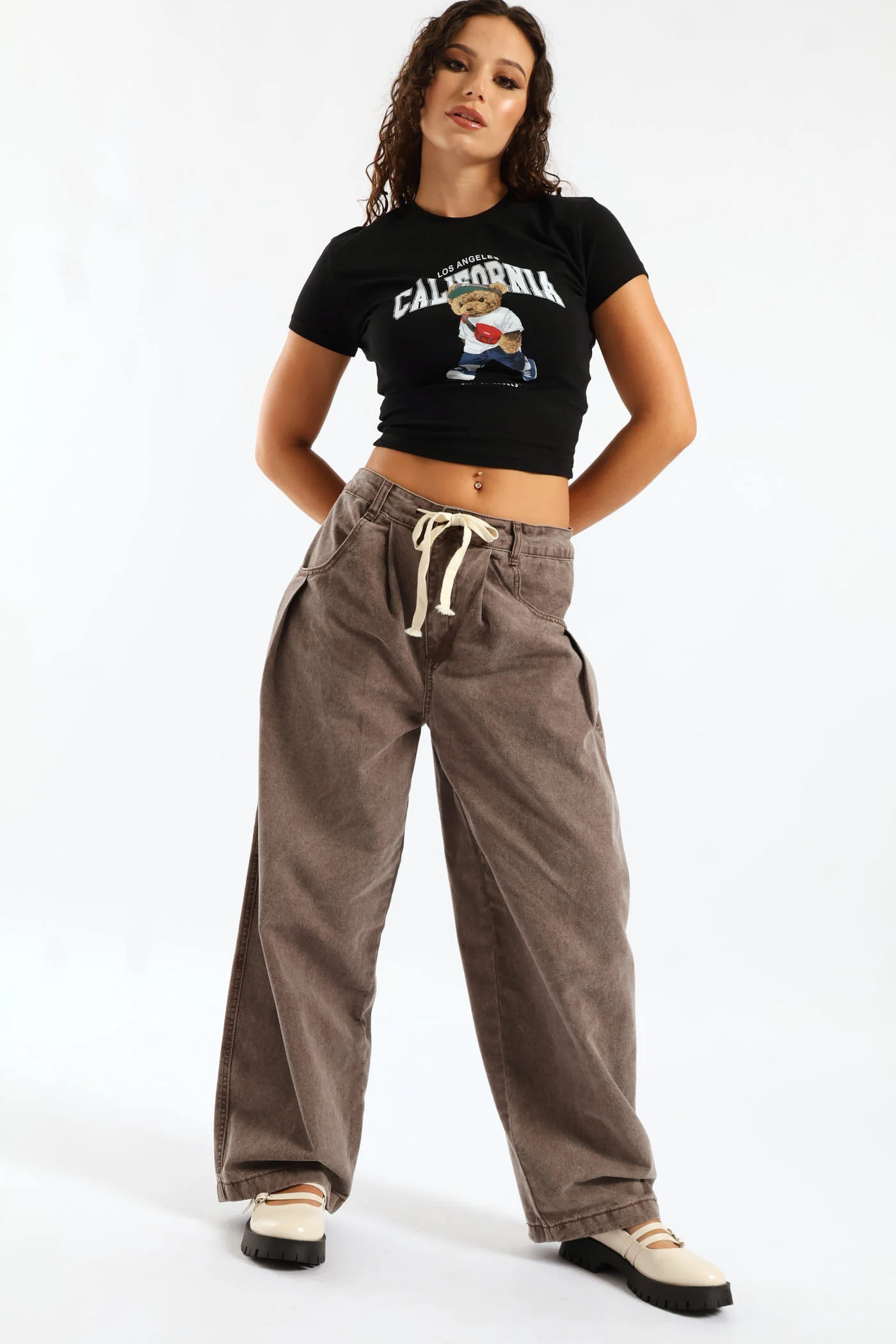 Pleated Cotton Wide Leg Trouser - Chocolate - Image 6