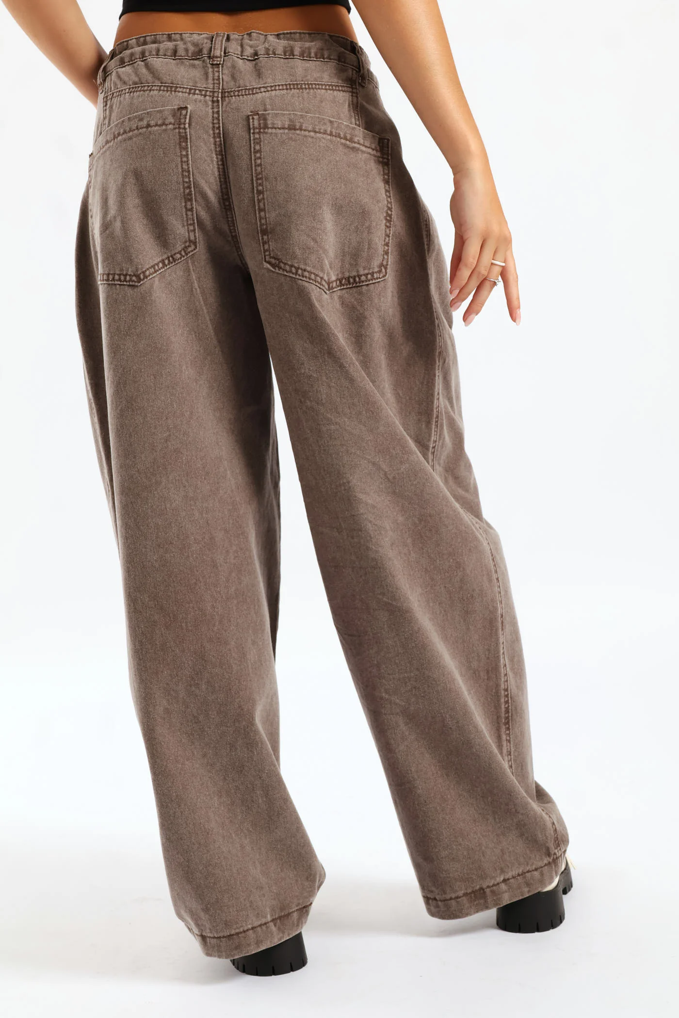 Pleated Cotton Wide Leg Trouser - Chocolate - Image 8