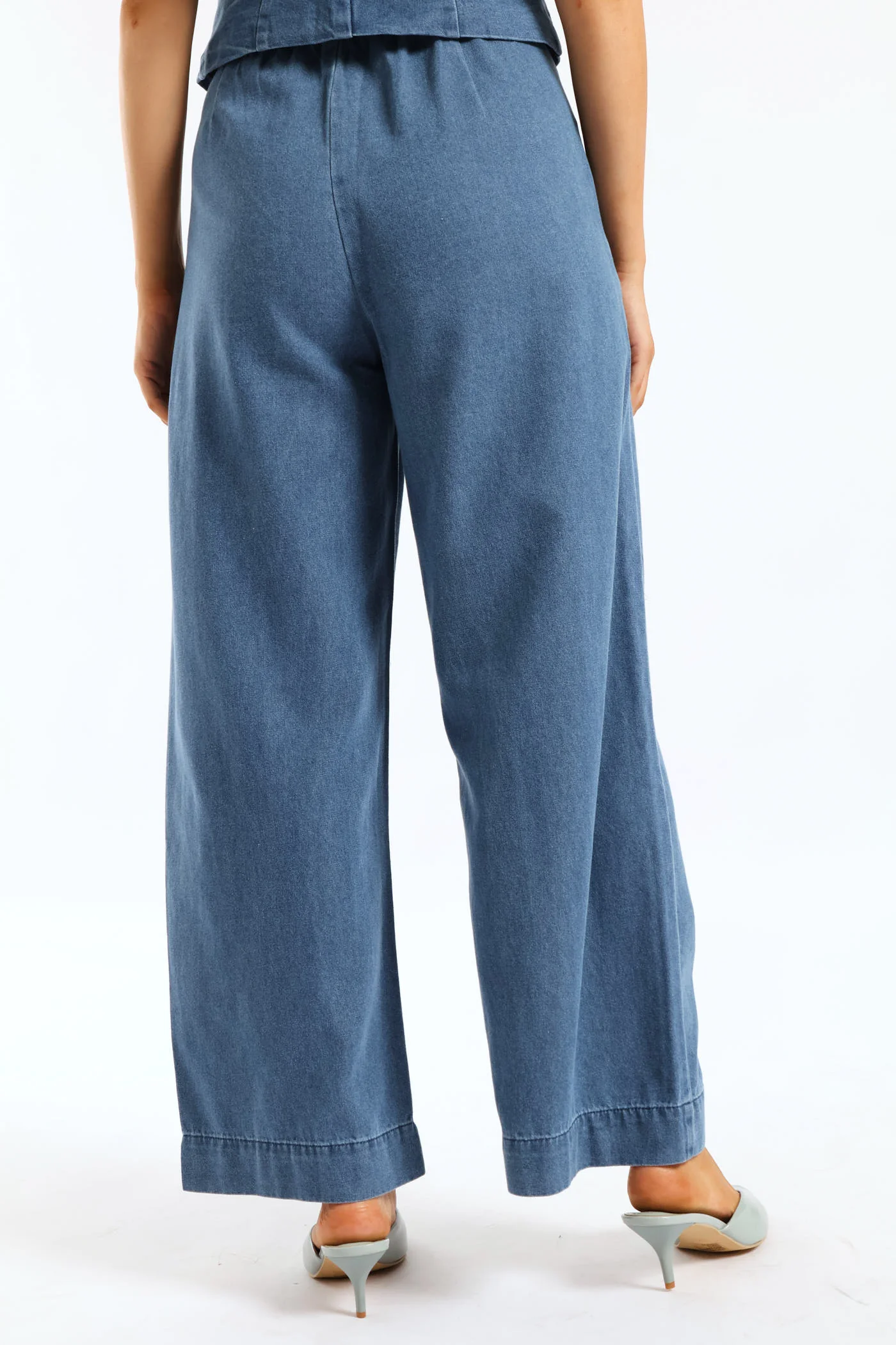 Pleated Detail Wide Leg Denim Trouser - Dark Wash - Image 5