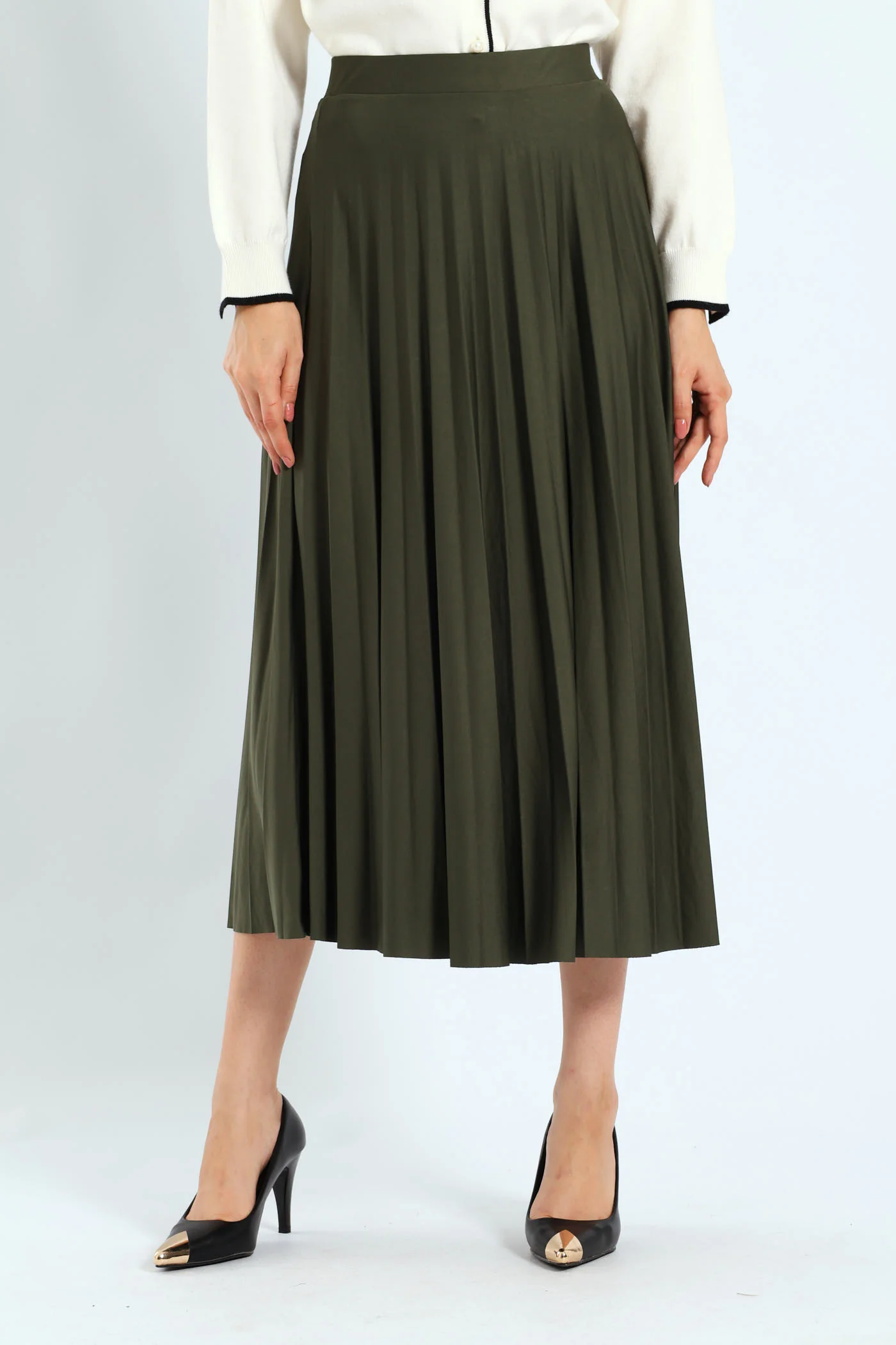 Pleated Midi Skirt - Dark Fatigue - Image 3