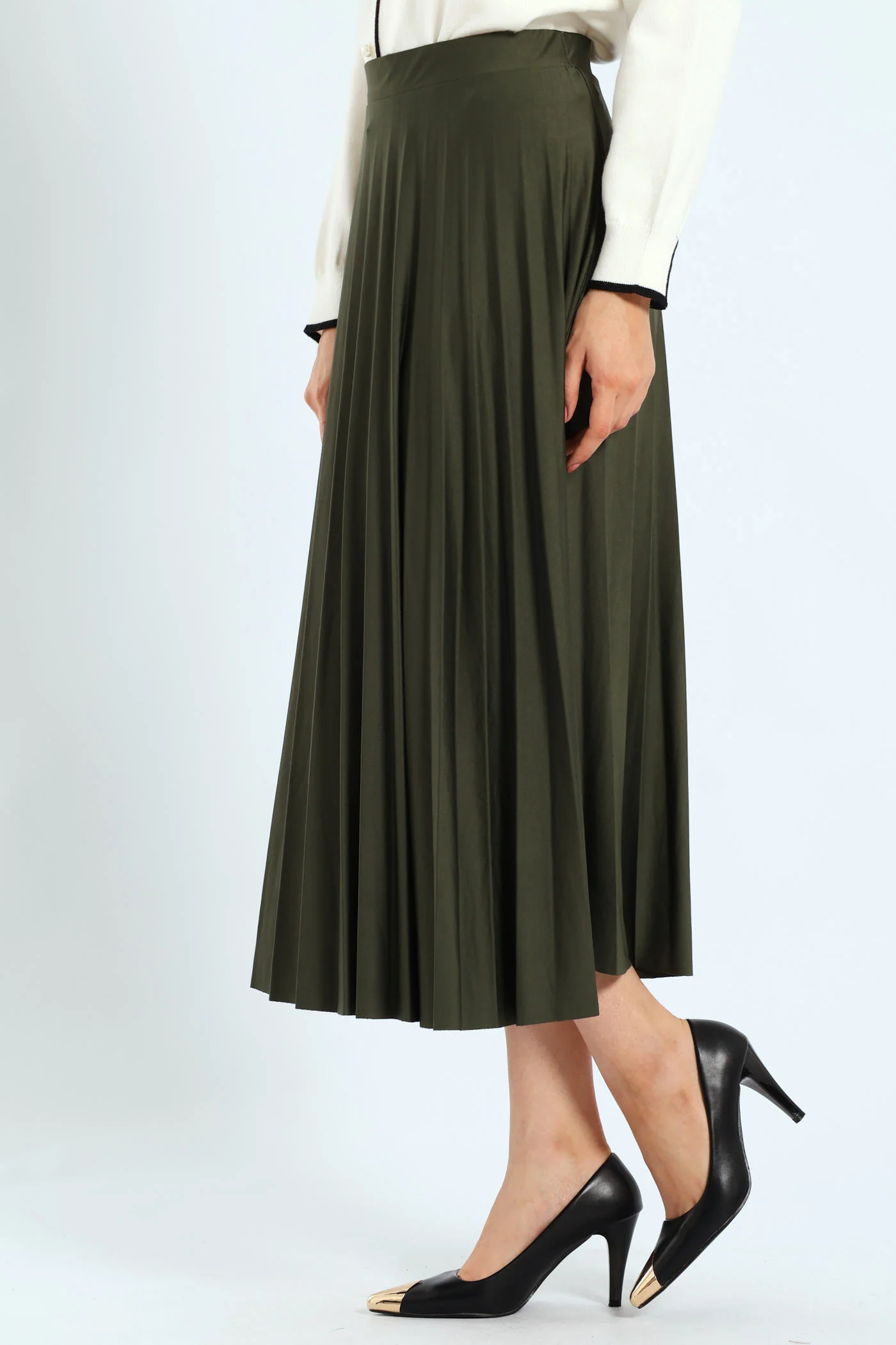 Pleated Midi Skirt - Dark Fatigue - Image 4