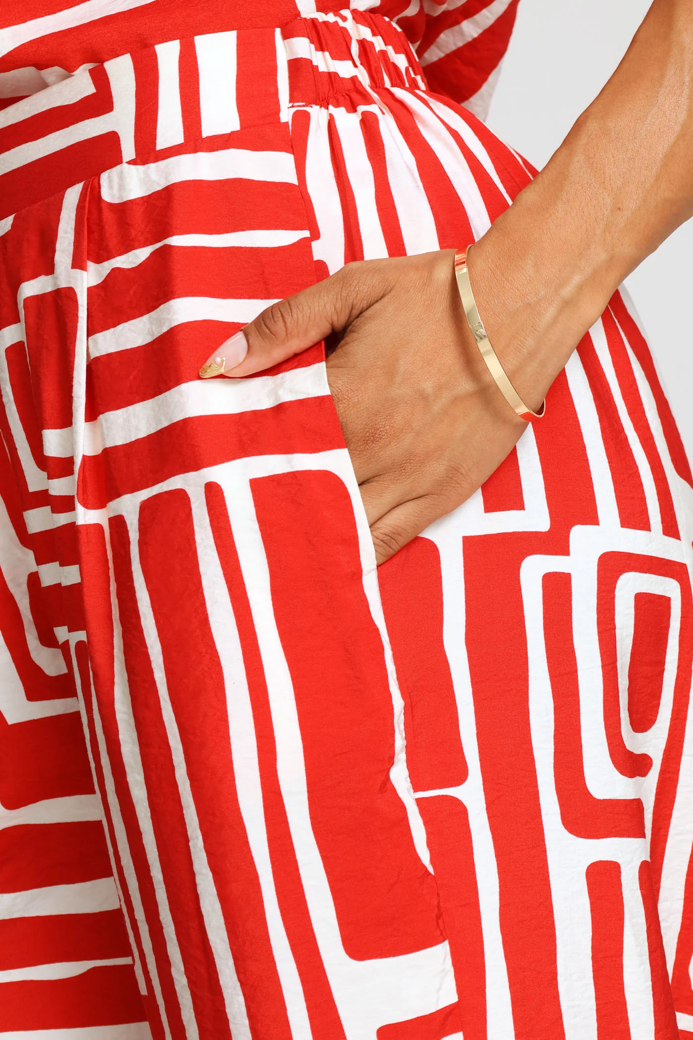 Pleated Pull On Wideleg Pant - Red/Multi - Image 5