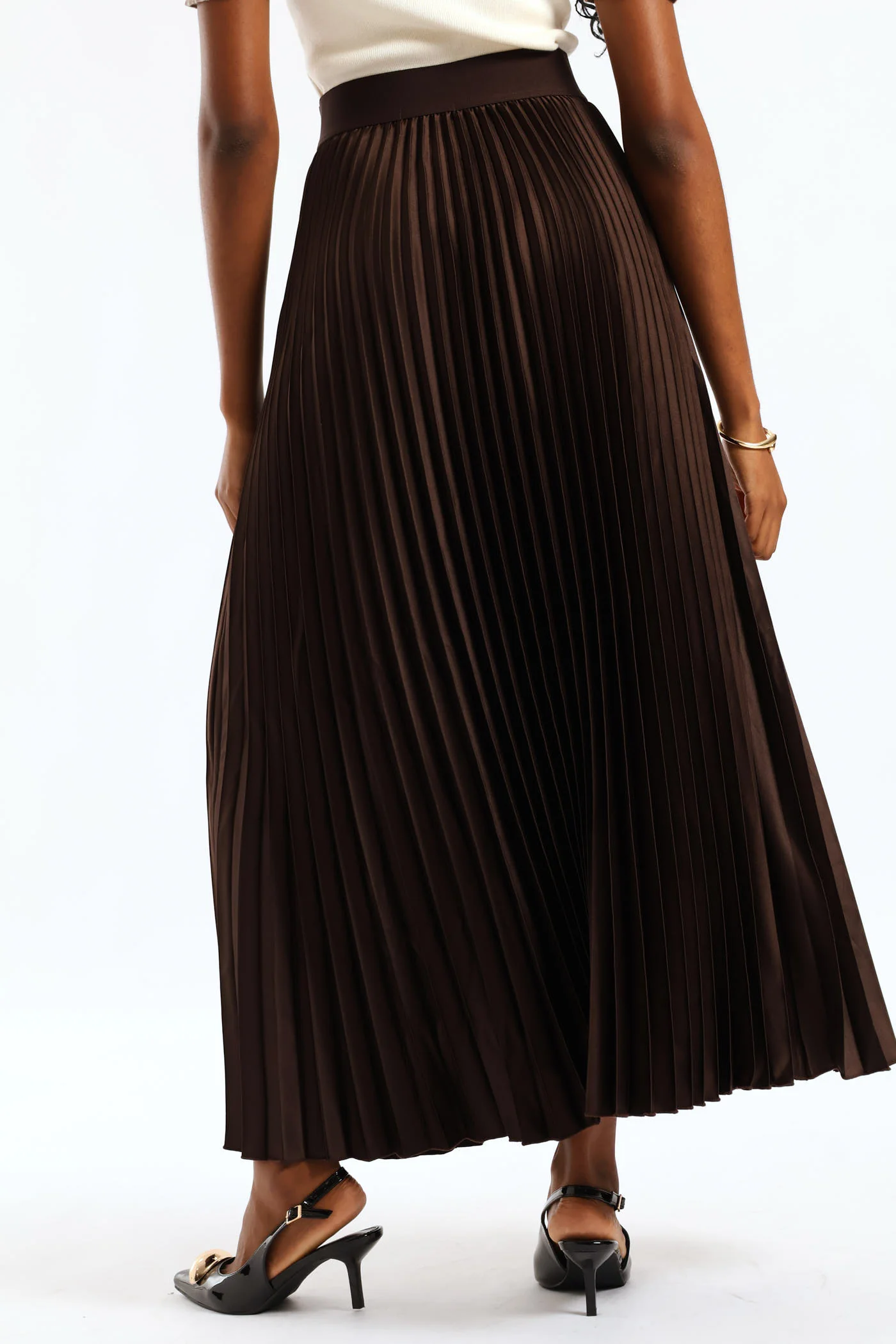 Pleated Satin Maxi Skirt - Bitter Chocolate - Image 5