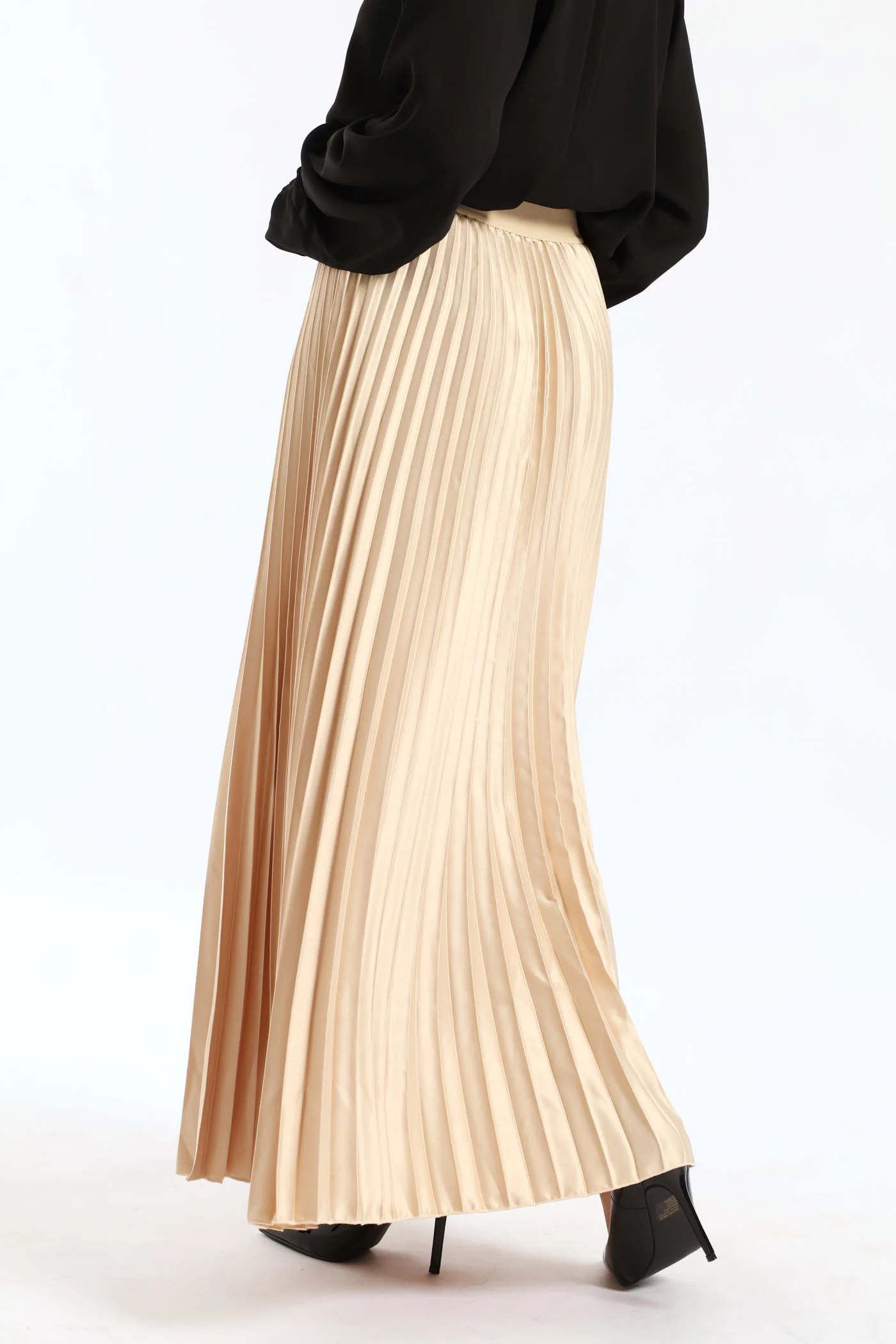 Pleated Satin Maxi Skirt - Bone - Image 4