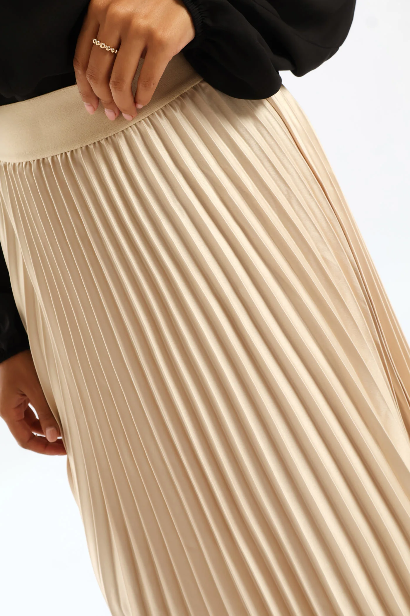 Pleated Satin Maxi Skirt - Bone - Image 6