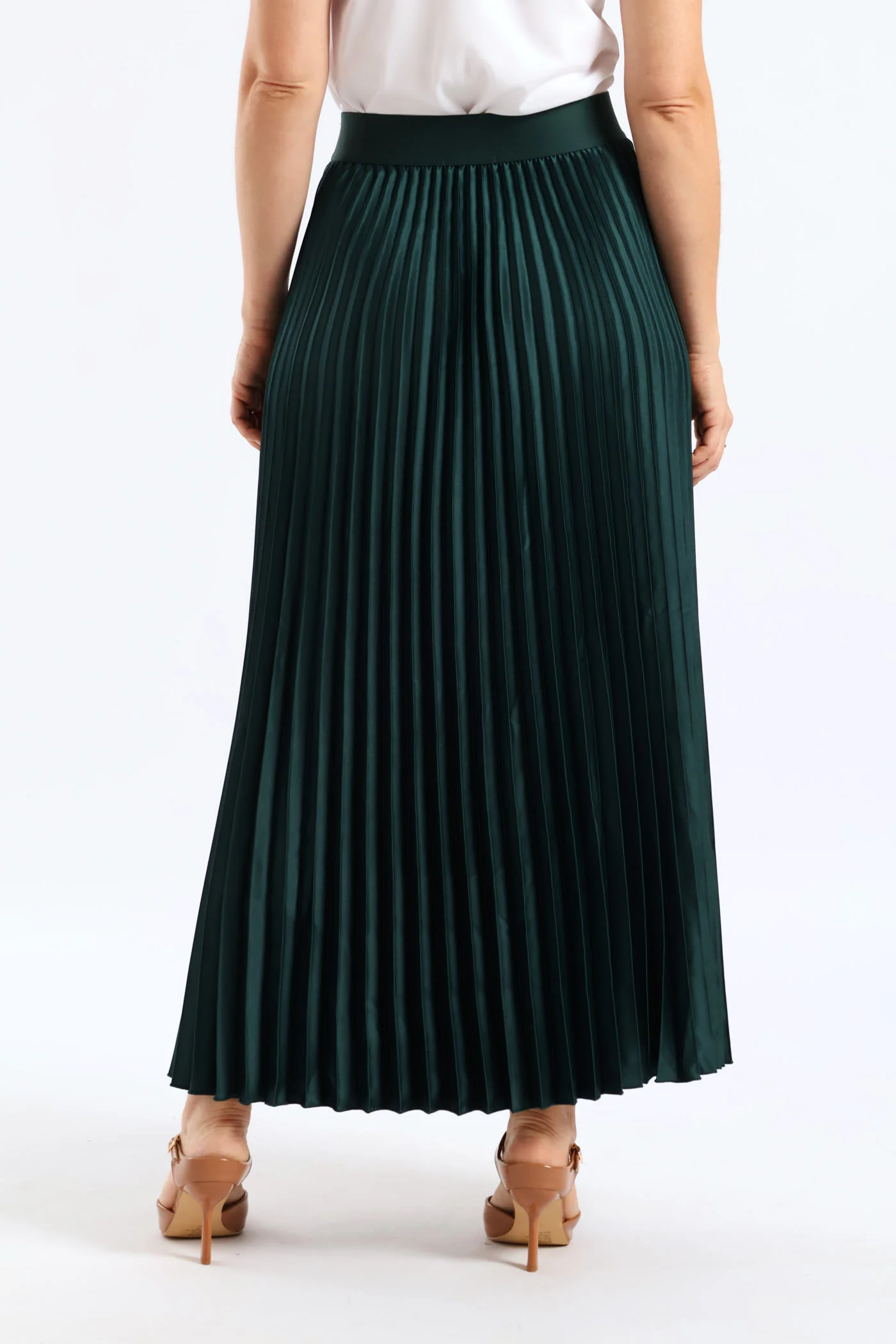 Pleated Satin Maxi Skirt - Bottle - Image 4