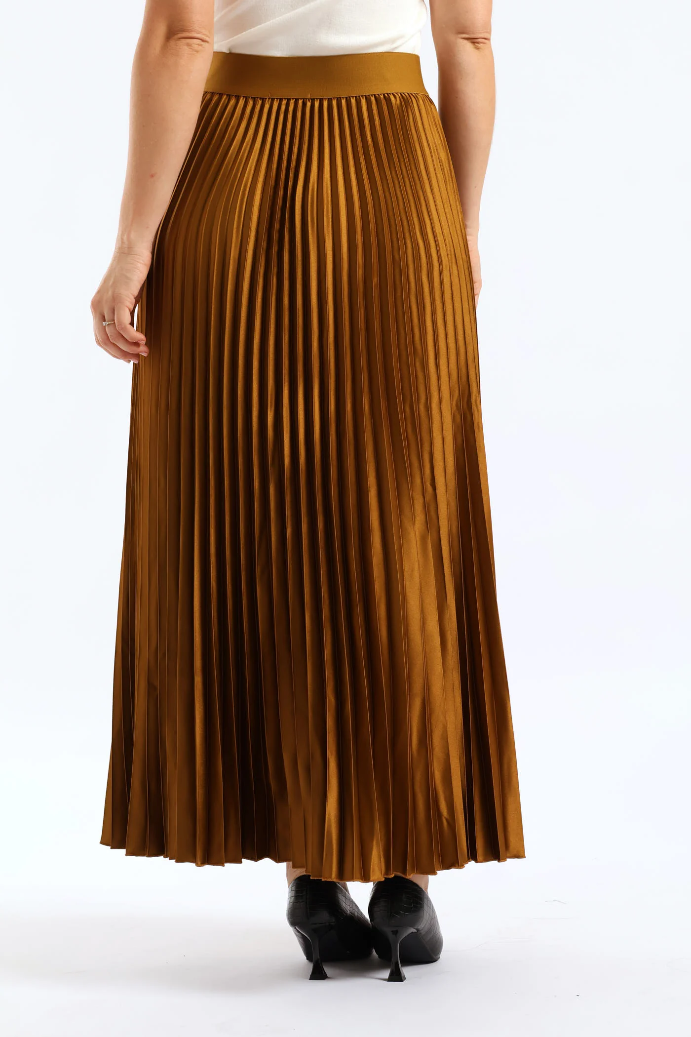 Pleated Satin Maxi Skirt - Burnt Olive - Image 5