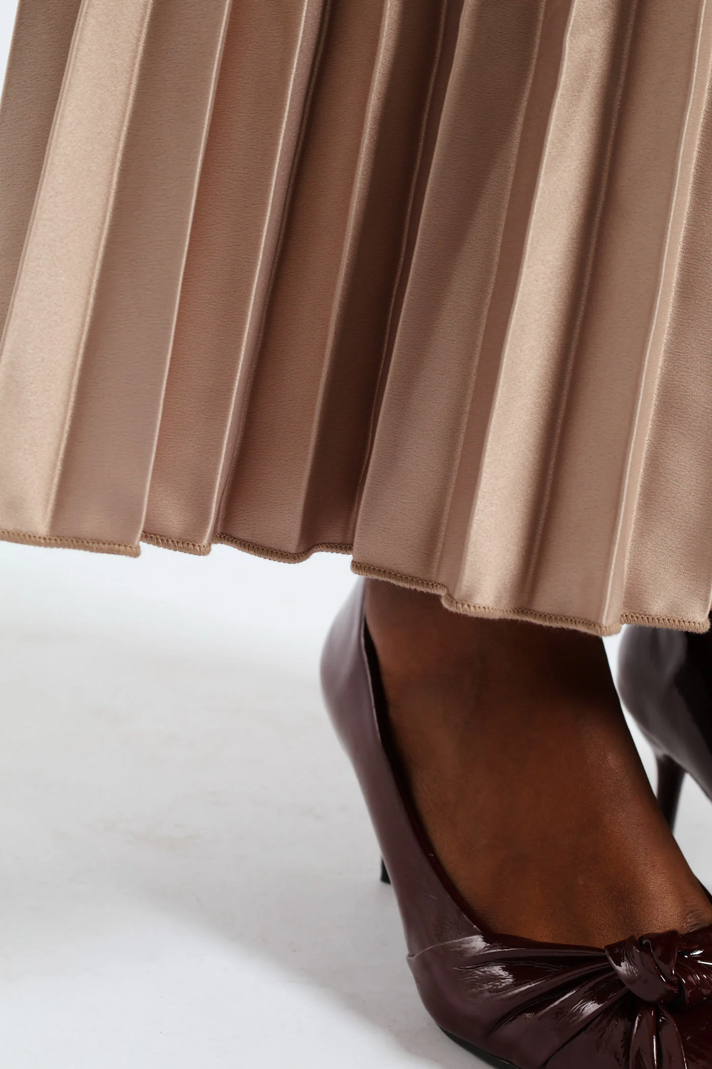 Pleated Satin Maxi Skirt - Champagne - Image 6