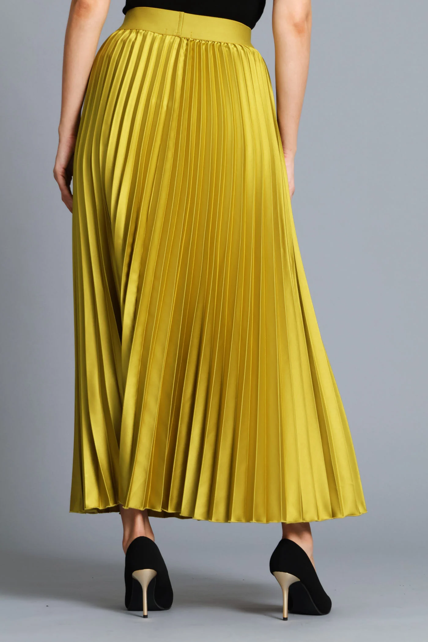 Pleated Satin Maxi Skirt - Chartreuse - Image 4
