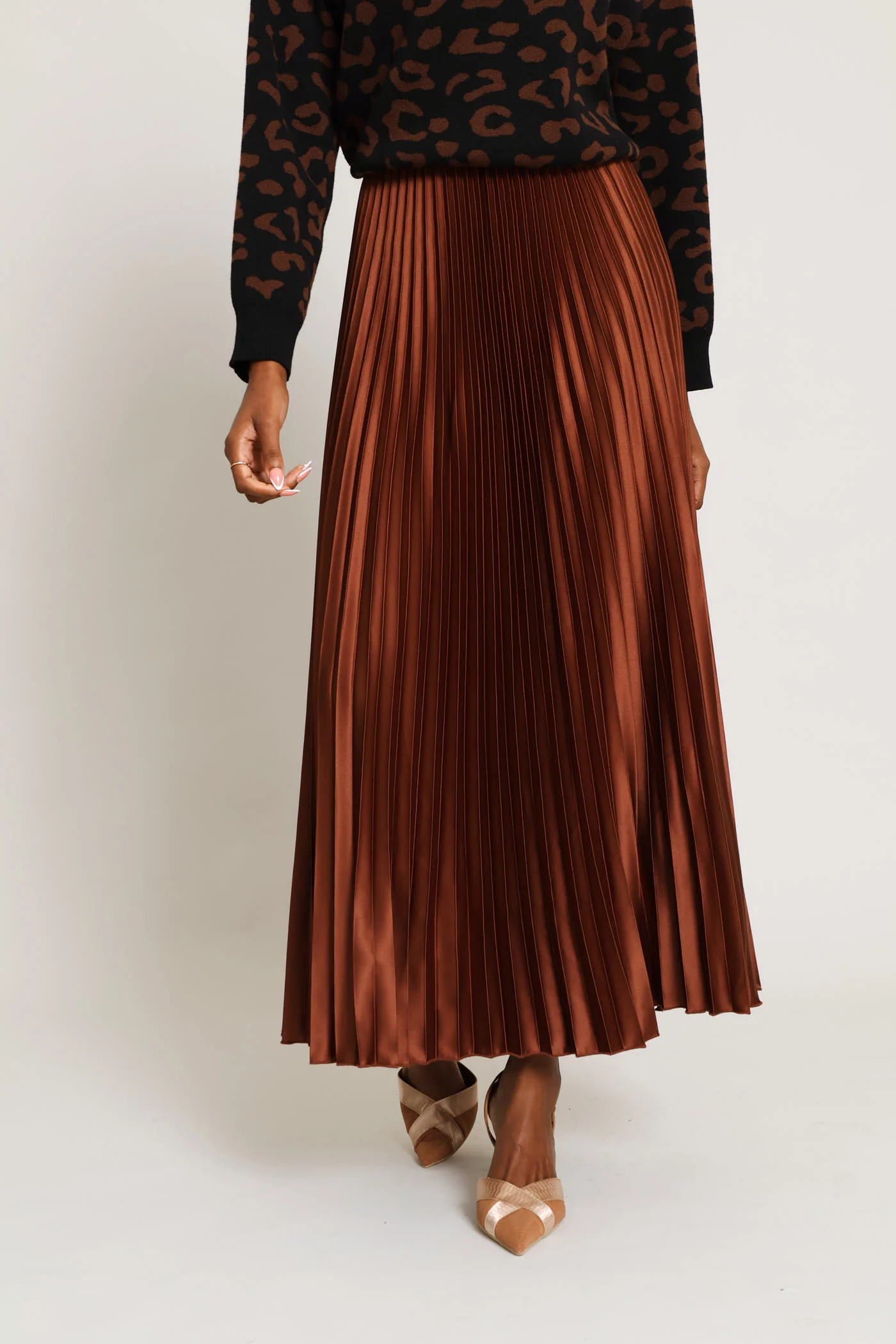 Pleated Satin Maxi Skirt - Copper - Image 2