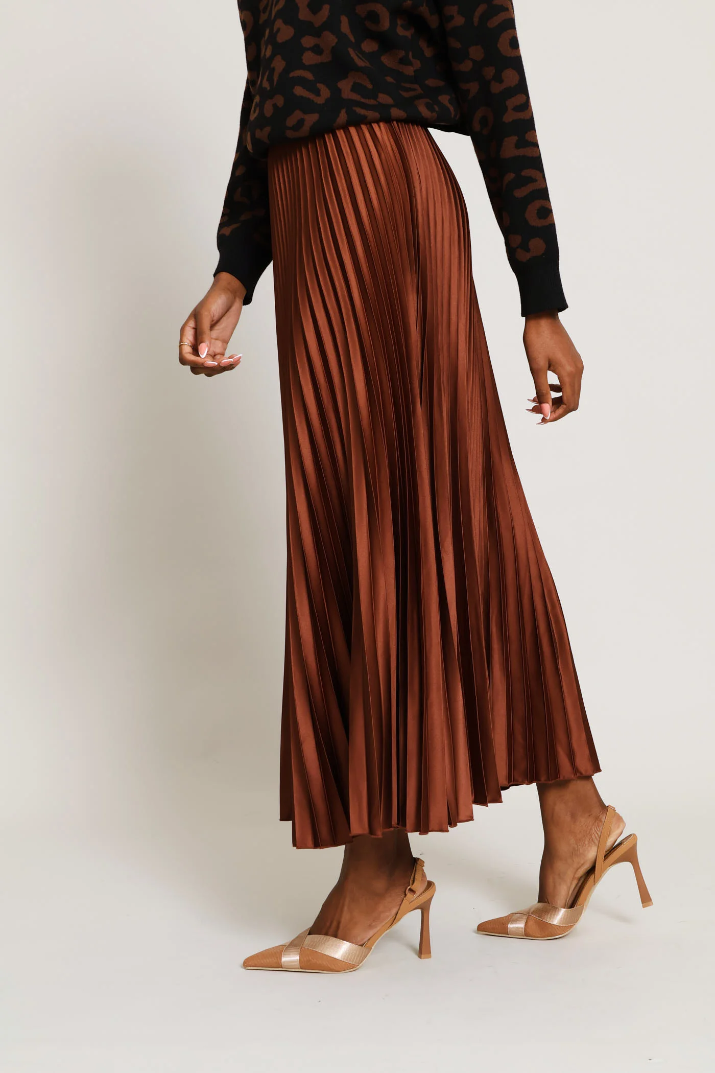 Pleated Satin Maxi Skirt - Copper - Image 3